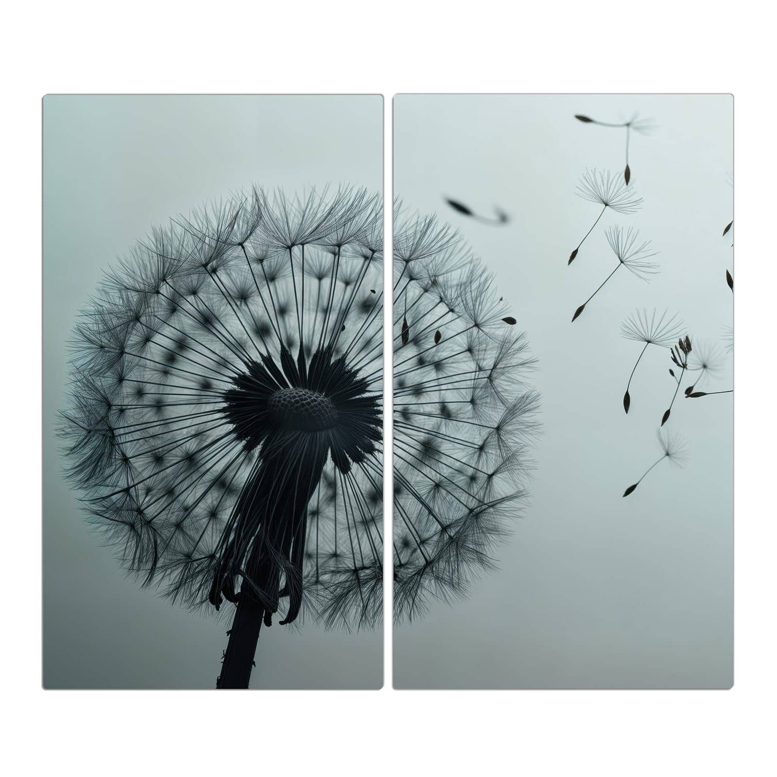 2-teilige Herdabdeckplatte aus Glas mit Sanfte Pusteblume-Motiv in der Frontansicht