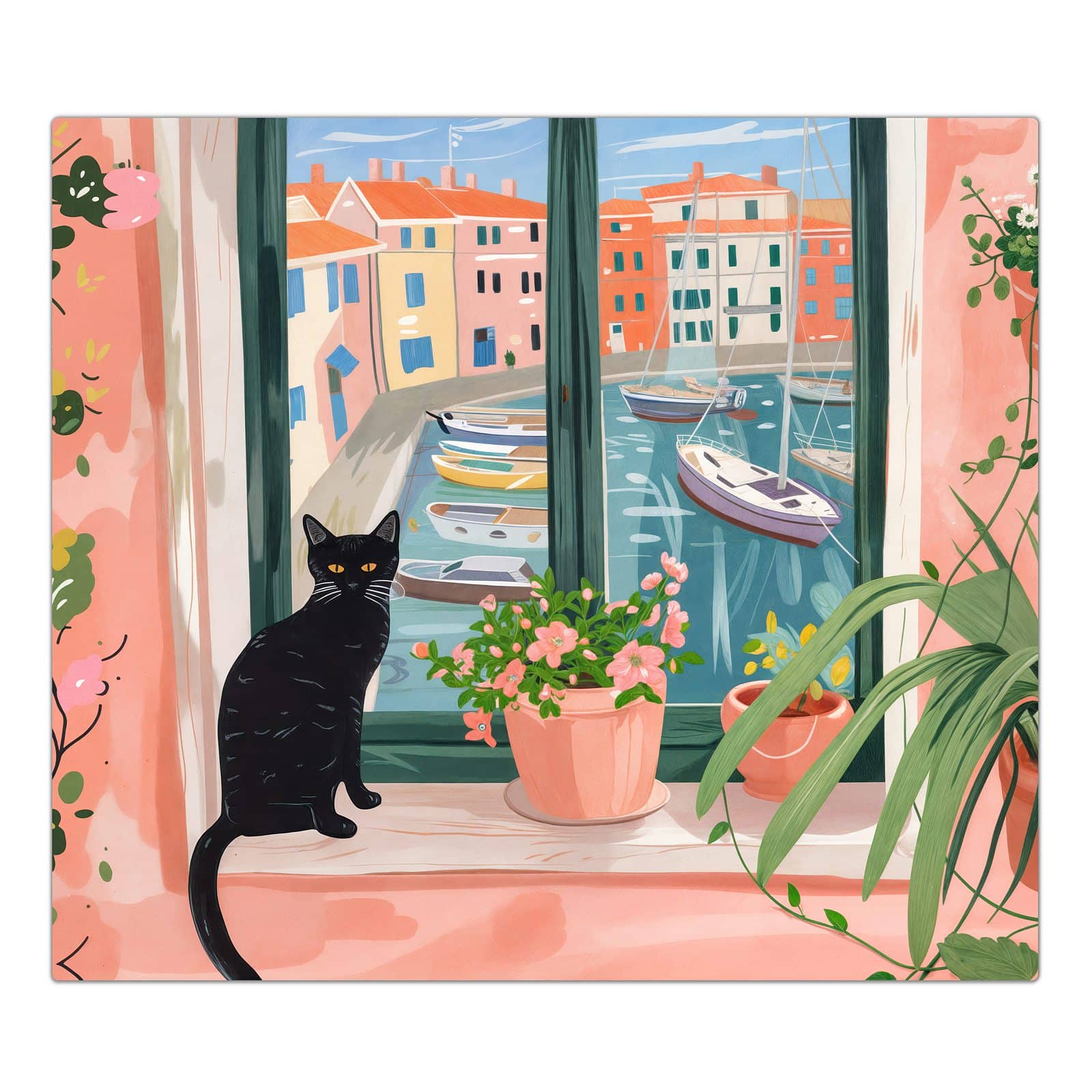 1-teilige Herdabdeckung mit Katze am Fenster-Motiv in der Frontansicht #grösse_1-Teilig (60x52cm)