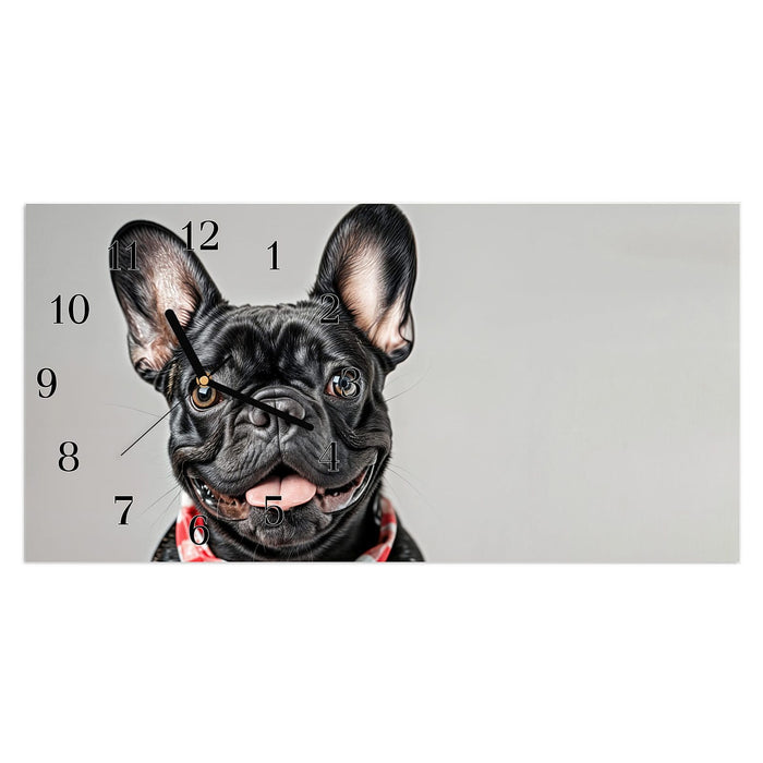 Wanduhr Bulldogge Französisch aus Glas – Querformat 60 × 30 cm mit Ziffernblatt Klassisch