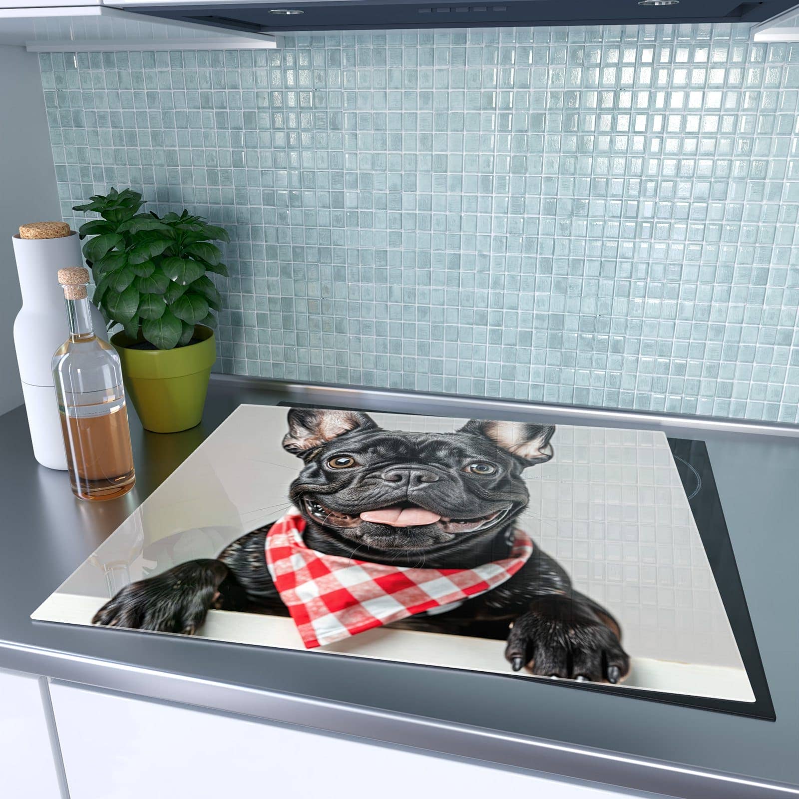 1-teilige Ceranfeldabdeckung mit Französische Bulldogge-Motiv auf dem Ceranfeld