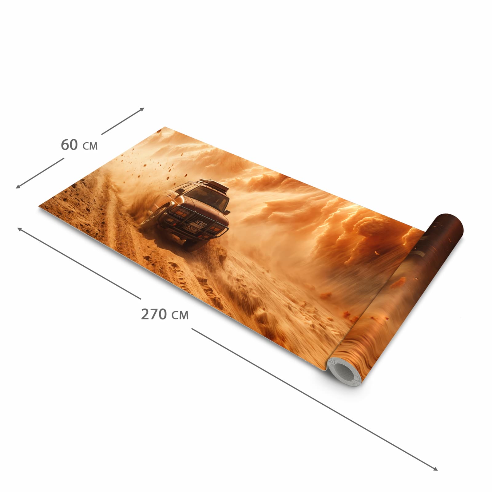 Flacher waschbarer Läufer Küche mit Motiv Sandsturm Jeep Abenteuer in der Größe 60x90 cm