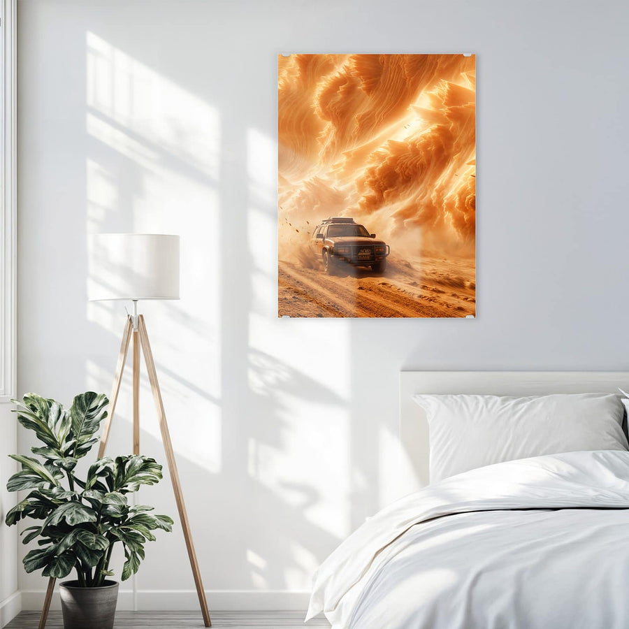 Maße Wandbild - Auto im Sandsturm - Hochformat
