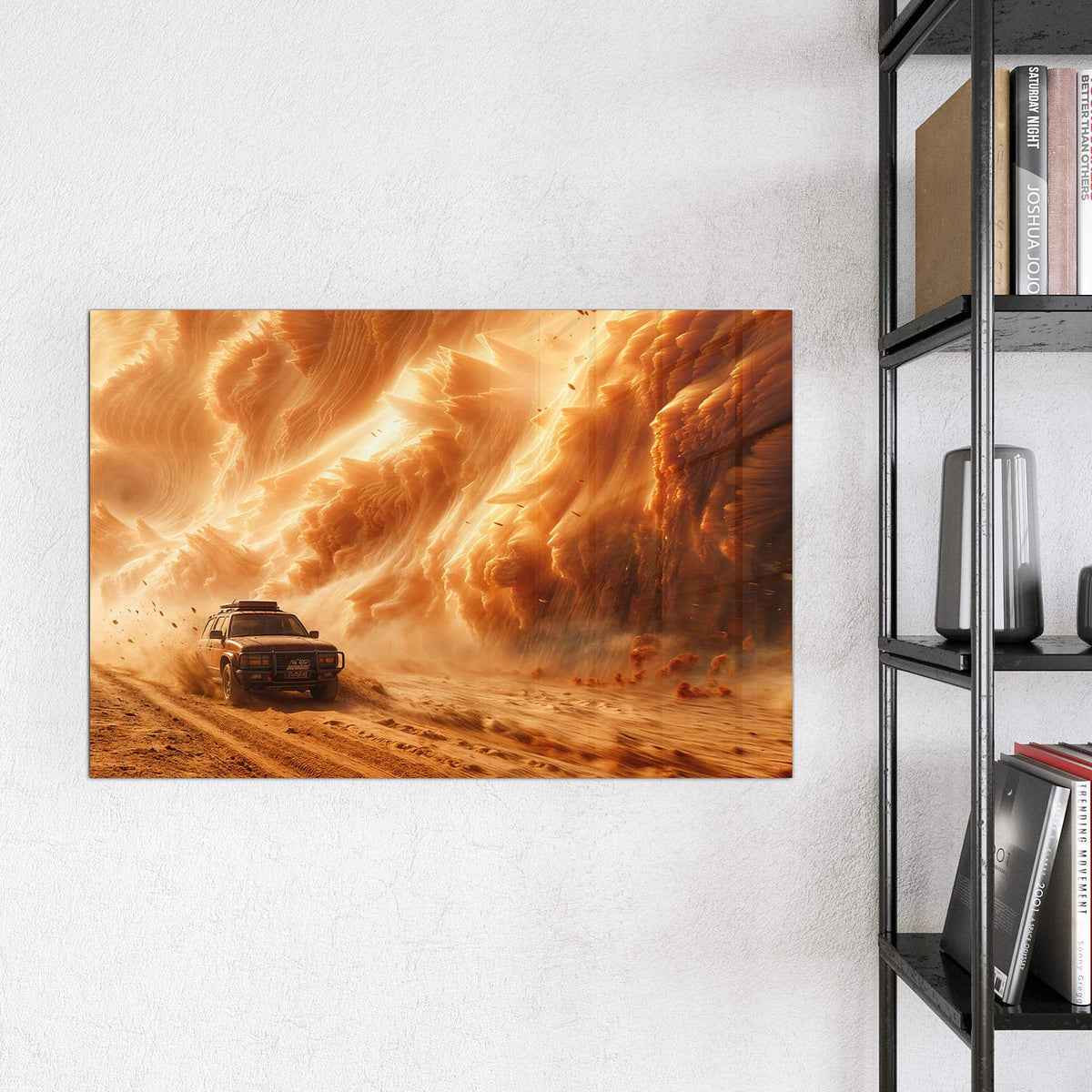 Magnettafel - Auto im Sandsturm – Geländewagen im orangen Sandsturm