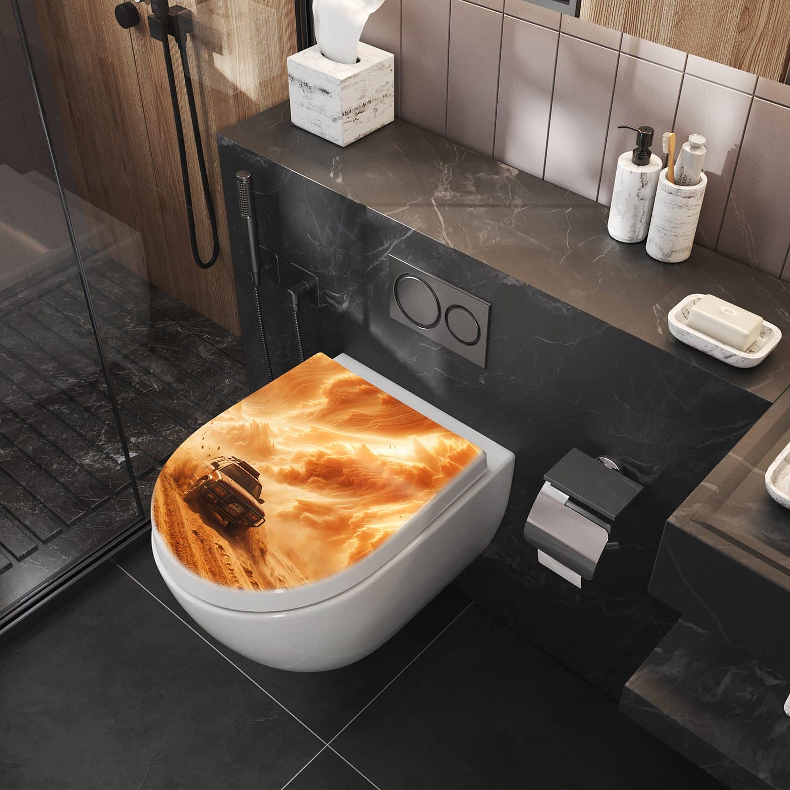 WC-Sitz mit Absenkautomatik Sandsturm Jeep Abenteuer