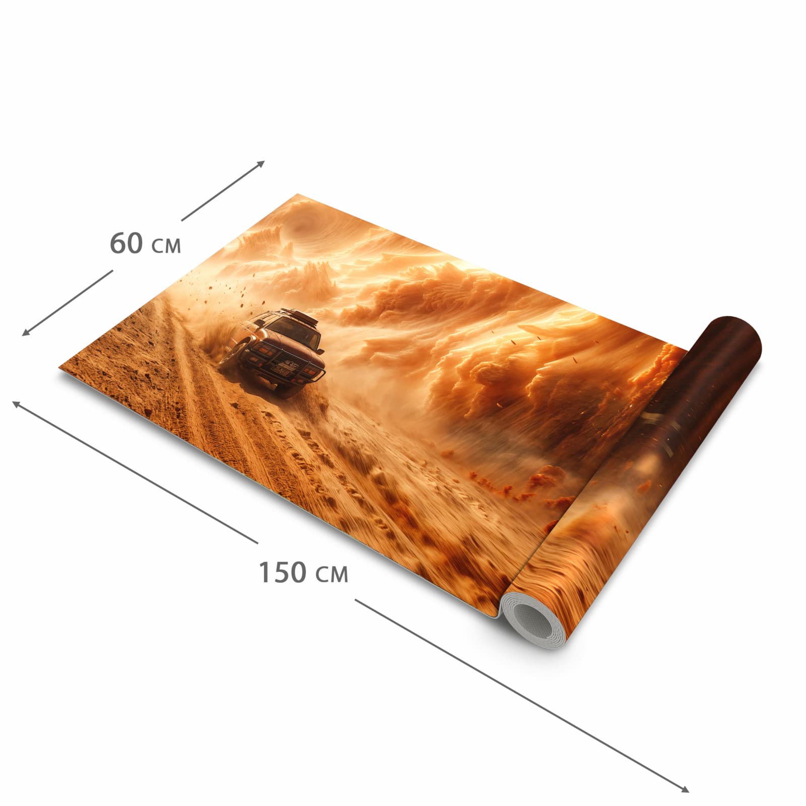 Schmutzabweisender Küchenläufer mit Motiv Sandsturm Jeep Abenteuer in der Grösse 60x90 cm