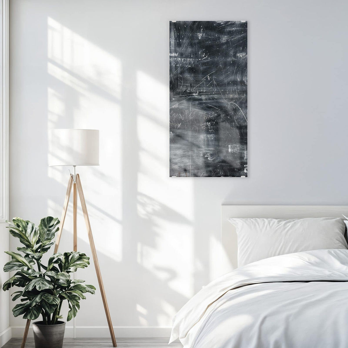 Glasbild Kratzspuren in Schwarz an der Wand – Schwarz-graue Fläche mit hellen Kratz- und Schleifspuren