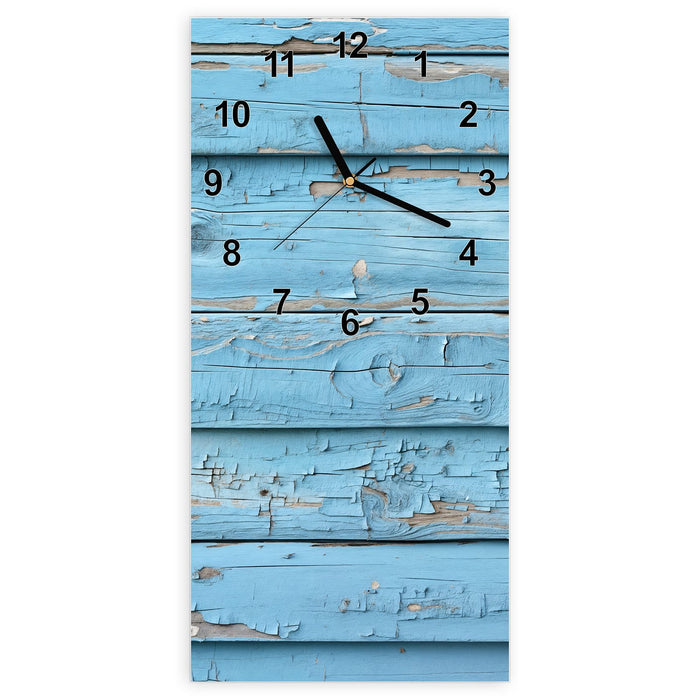 Wanduhr Blaues Vintage-Holz aus Glas – Hochformat 30 × 60 cm mit Ziffernblatt Modern