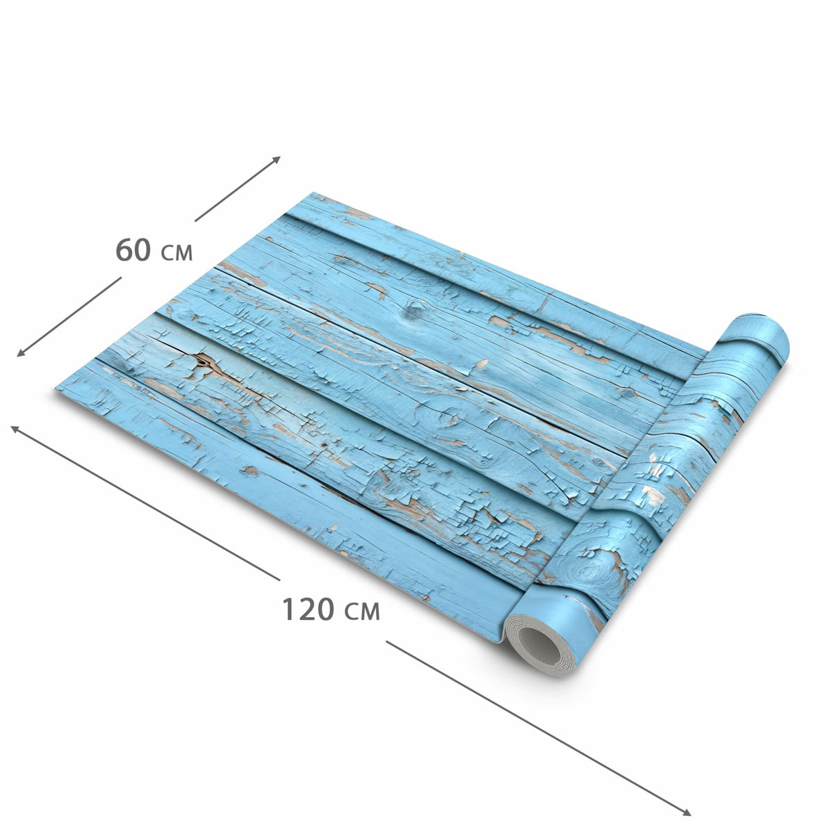 Geruchsneutraler Küchenläufer mit Motiv Altes Holzblau in der Grösse 60x300 cm