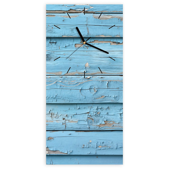 Wanduhr Blaues Vintage-Holz aus Glas – Hochformat 30 × 60 cm mit Ziffernblatt Linie