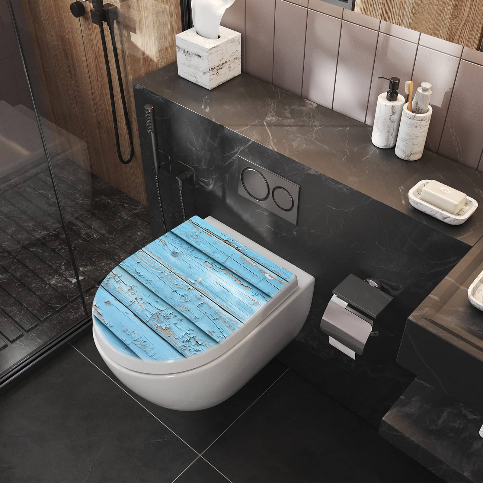 WC-Sitz mit Absenkautomatik Altes Holzblau