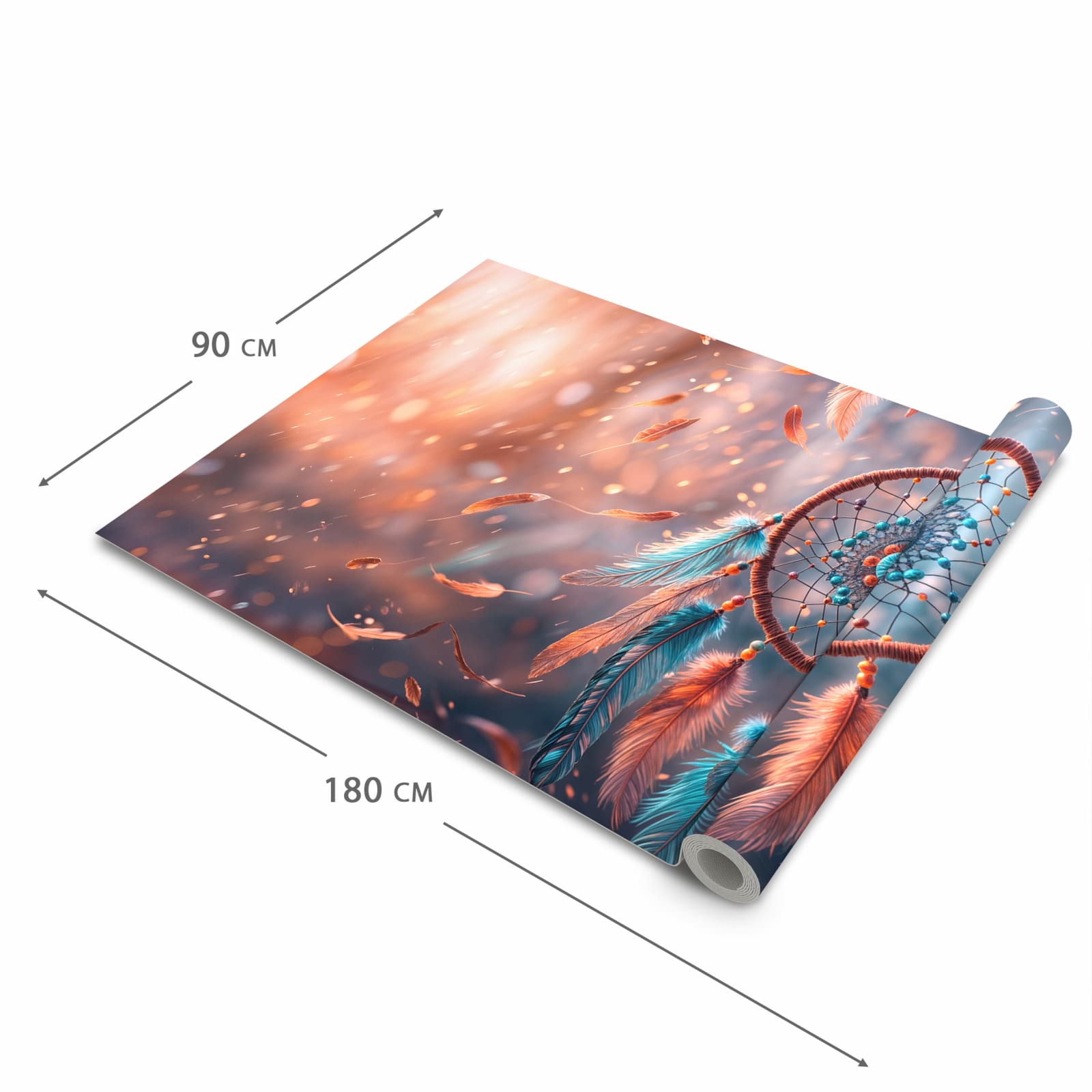 Fleckenresistenter waschbarer Küchenteppich mit Motiv Traumfänger Federn in der Grösse 60x300 cm