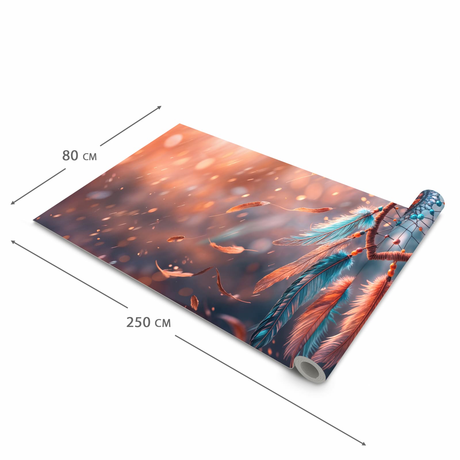 UV-beständiger waschbarer Küchenteppich mit Motiv Traumfänger Federn in der Größe 60x300 cm