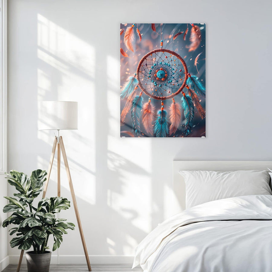 Maße Wandbild - Traumfänger mit Federn - Hochformat