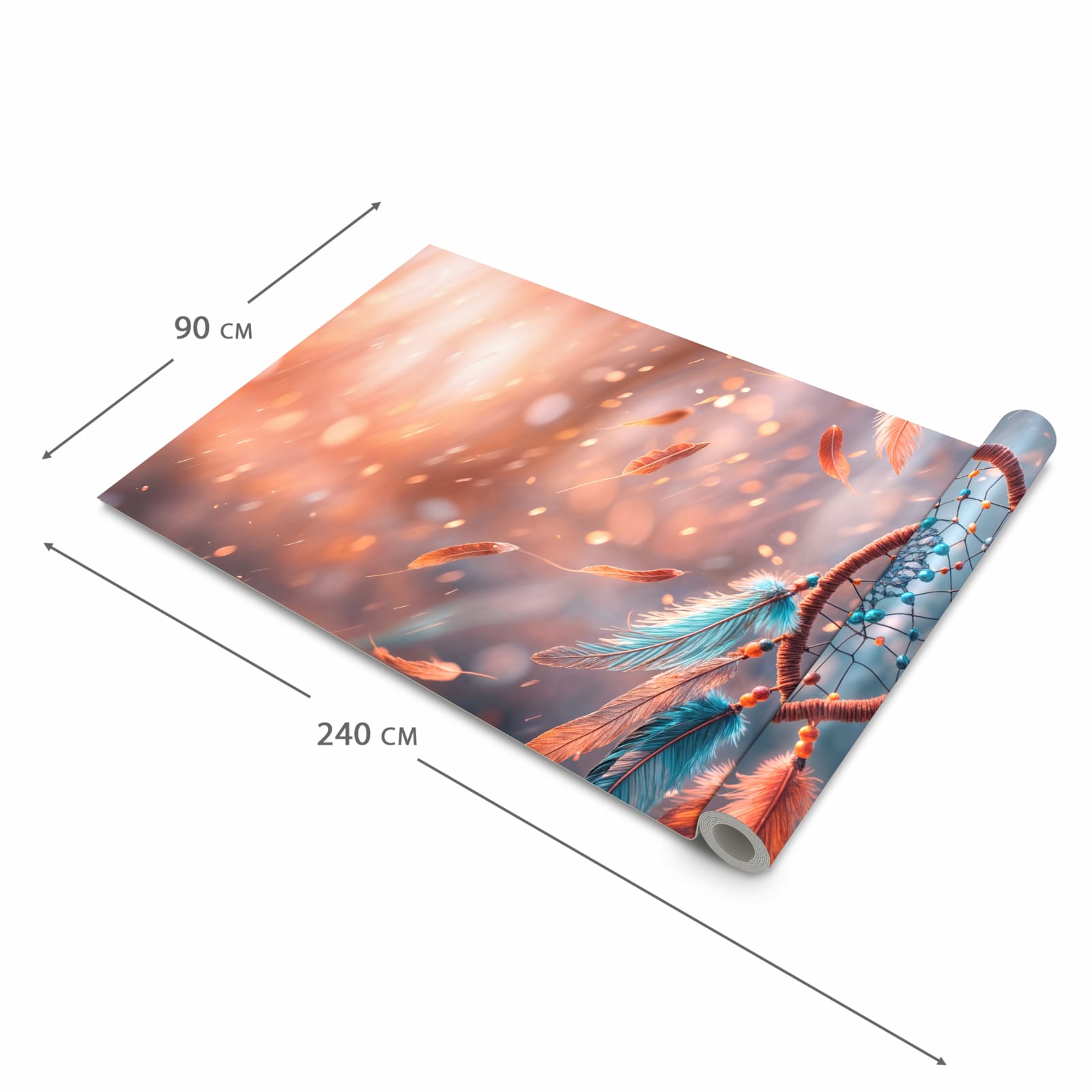 Schmutzabweisender Küchenteppich mit Motiv Traumfänger Federn in der Größe 60x300 cm