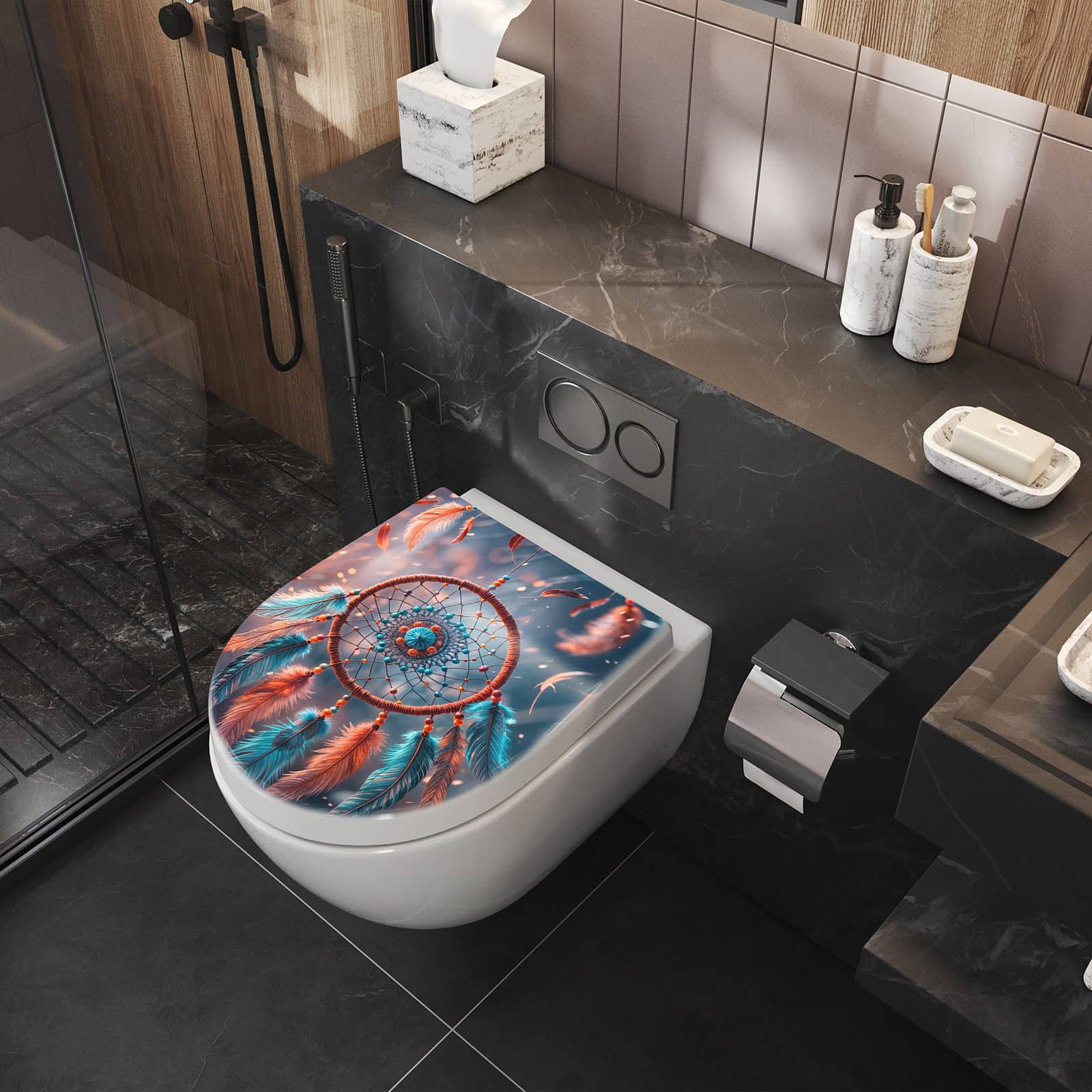 WC-Sitz mit Absenkautomatik Traumfänger Federn