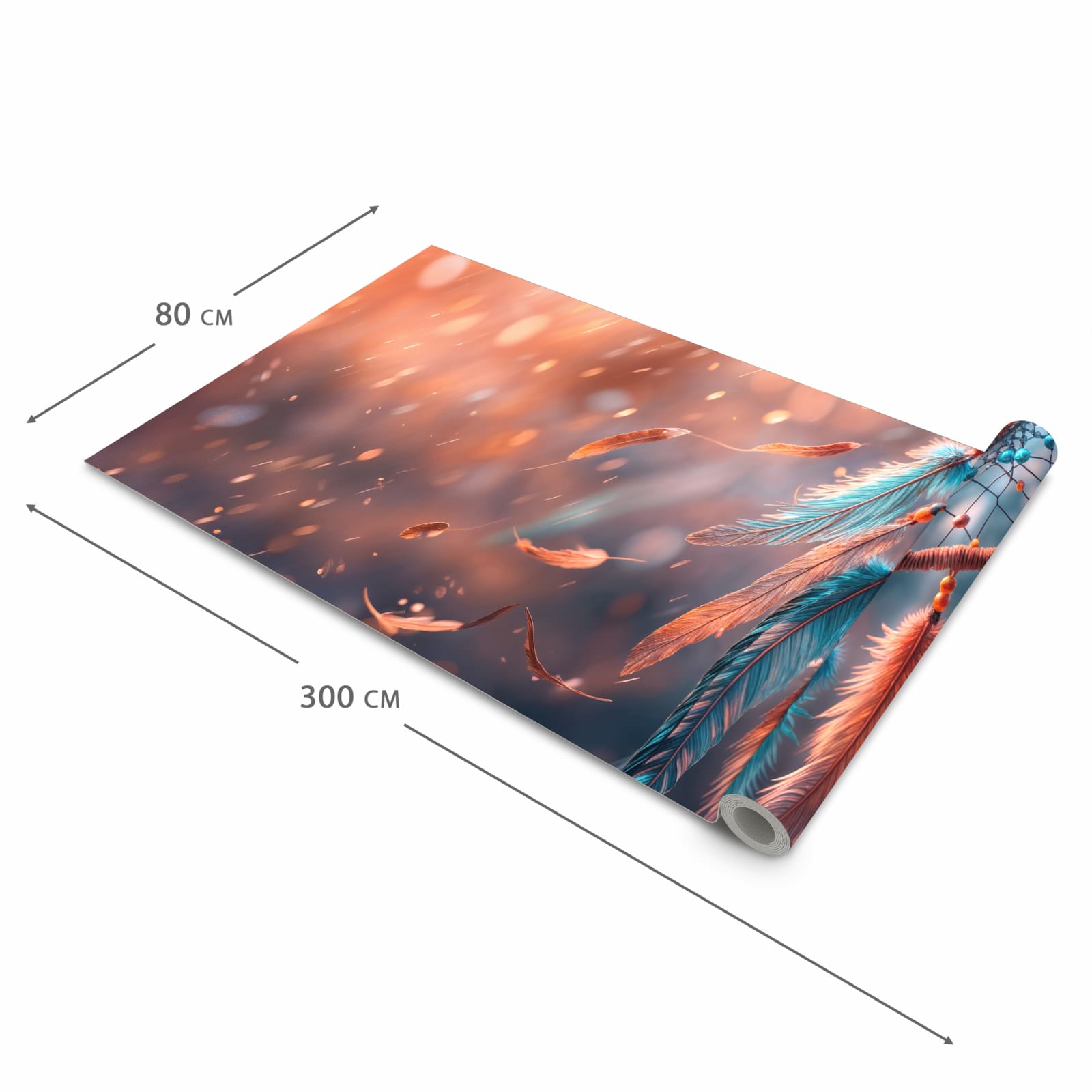 Wasserabweisender rutschfester Küchenteppich mit Motiv Traumfänger Federn in der Grösse 60x300 cm