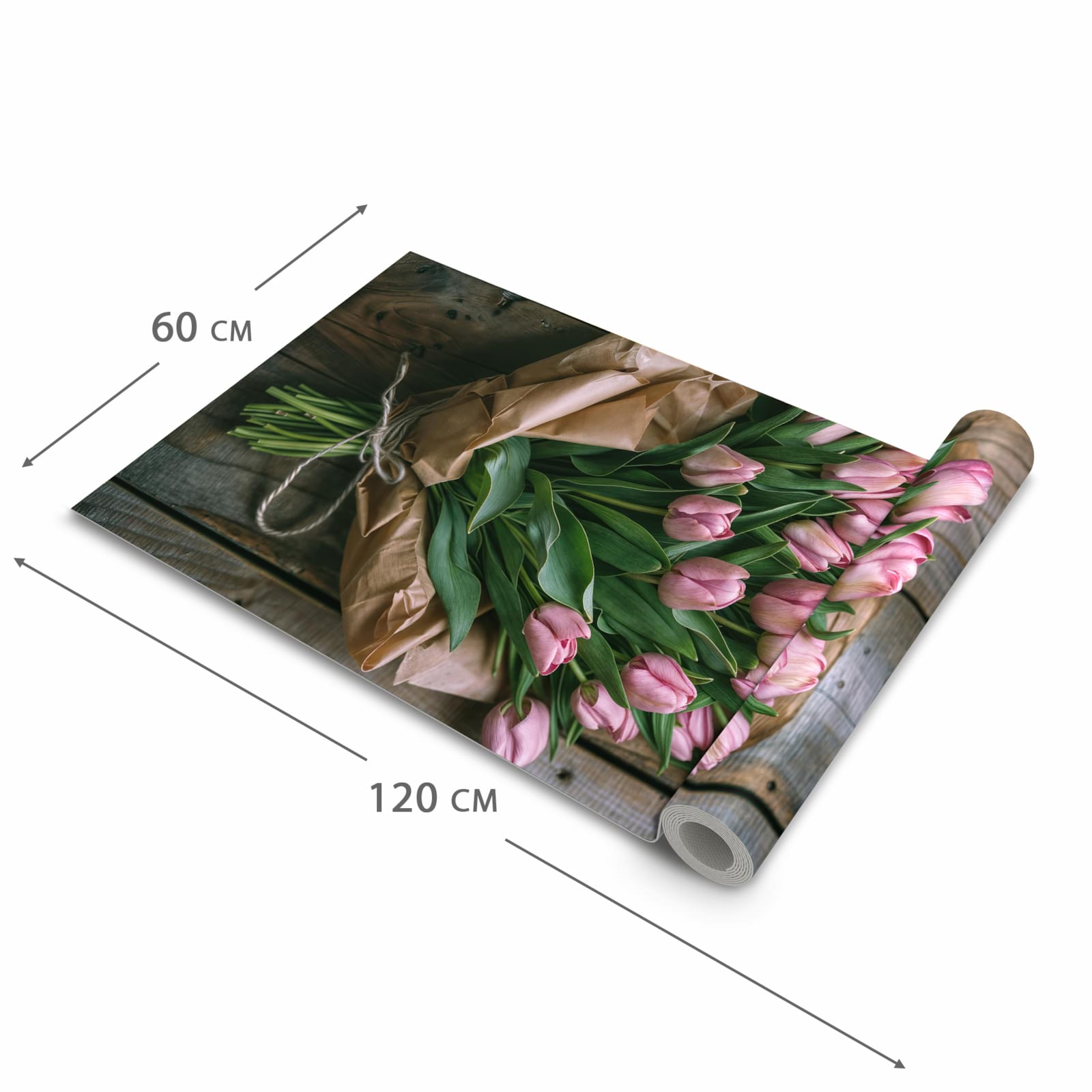 Flacher Küchenläufer mit Motiv Rosa Tulpenstrauss in der Grösse 60x270 cm