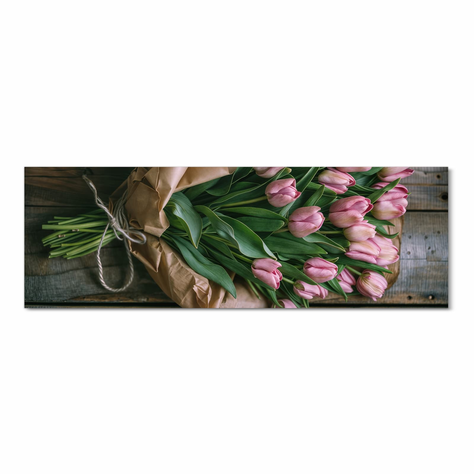 Waschbarer Küchenläufer nach Maß mit Motiv Rosa Tulpenstrauss in Frontansicht