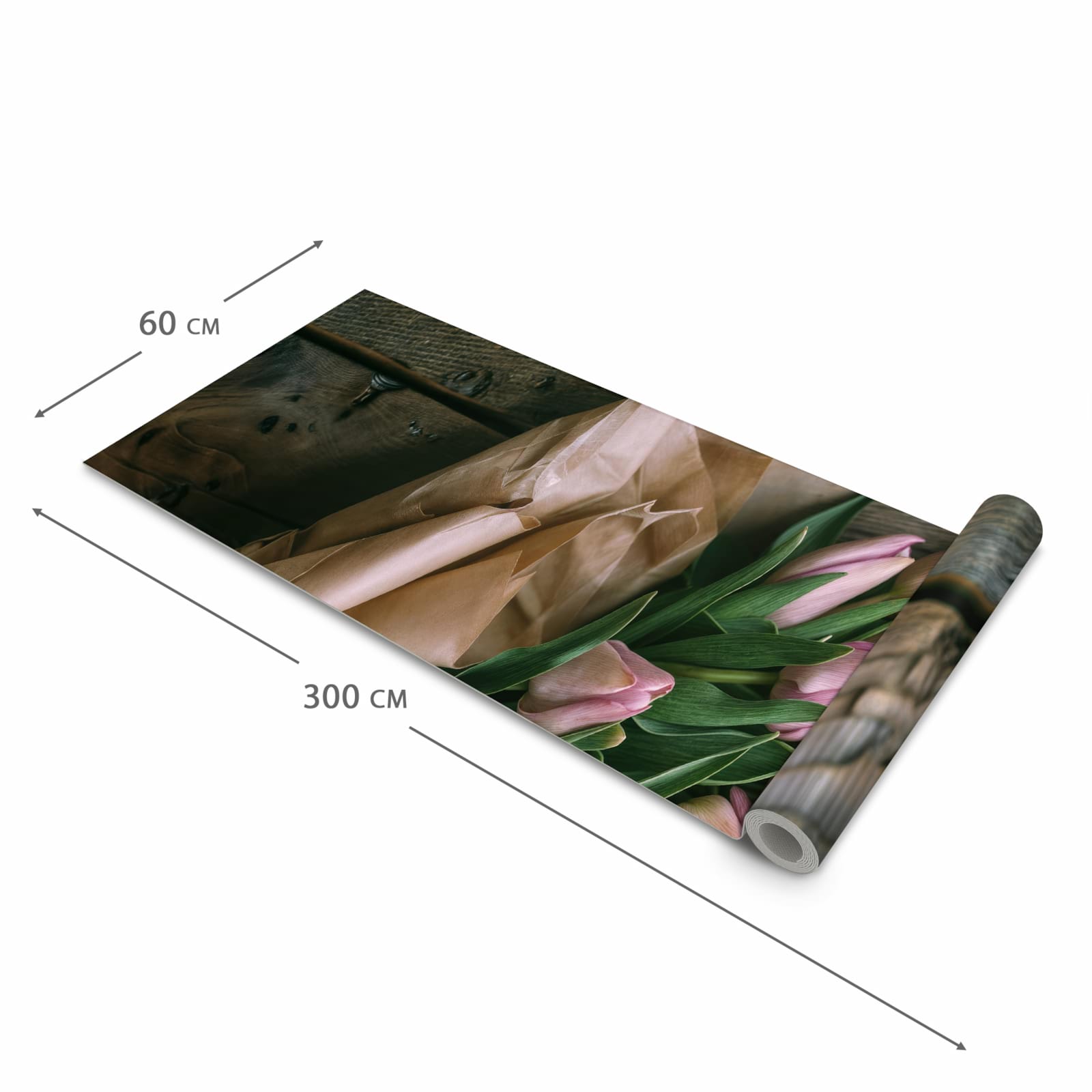 Küchenläufer für Eingangsbereich mit Motiv Rosa Tulpenstrauss in der Größe 60x270 cm - angenehme Haptik