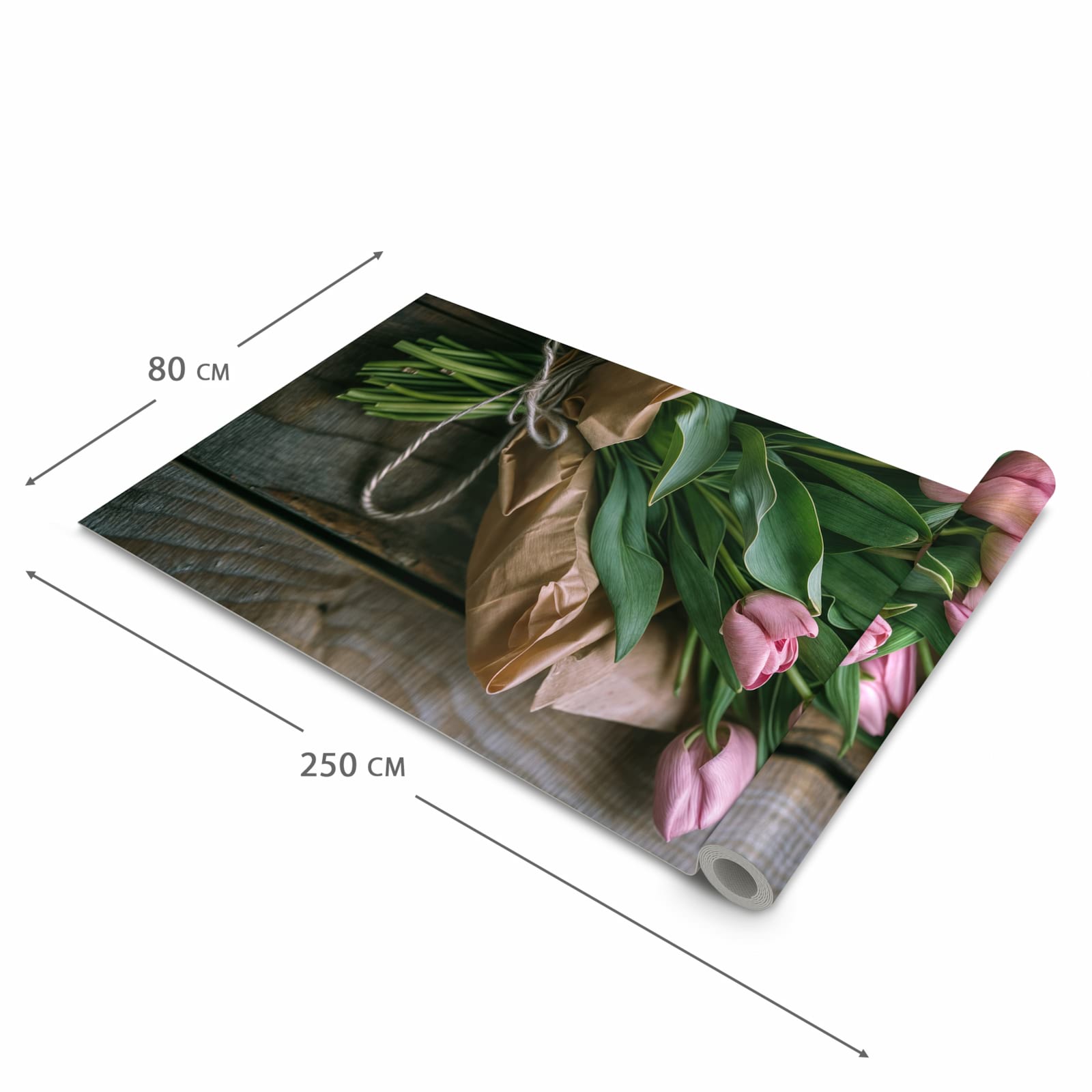 Waschbarer rutschfester Küchenteppich mit Motiv Rosa Tulpenstrauss in der Grösse 60x300 cm