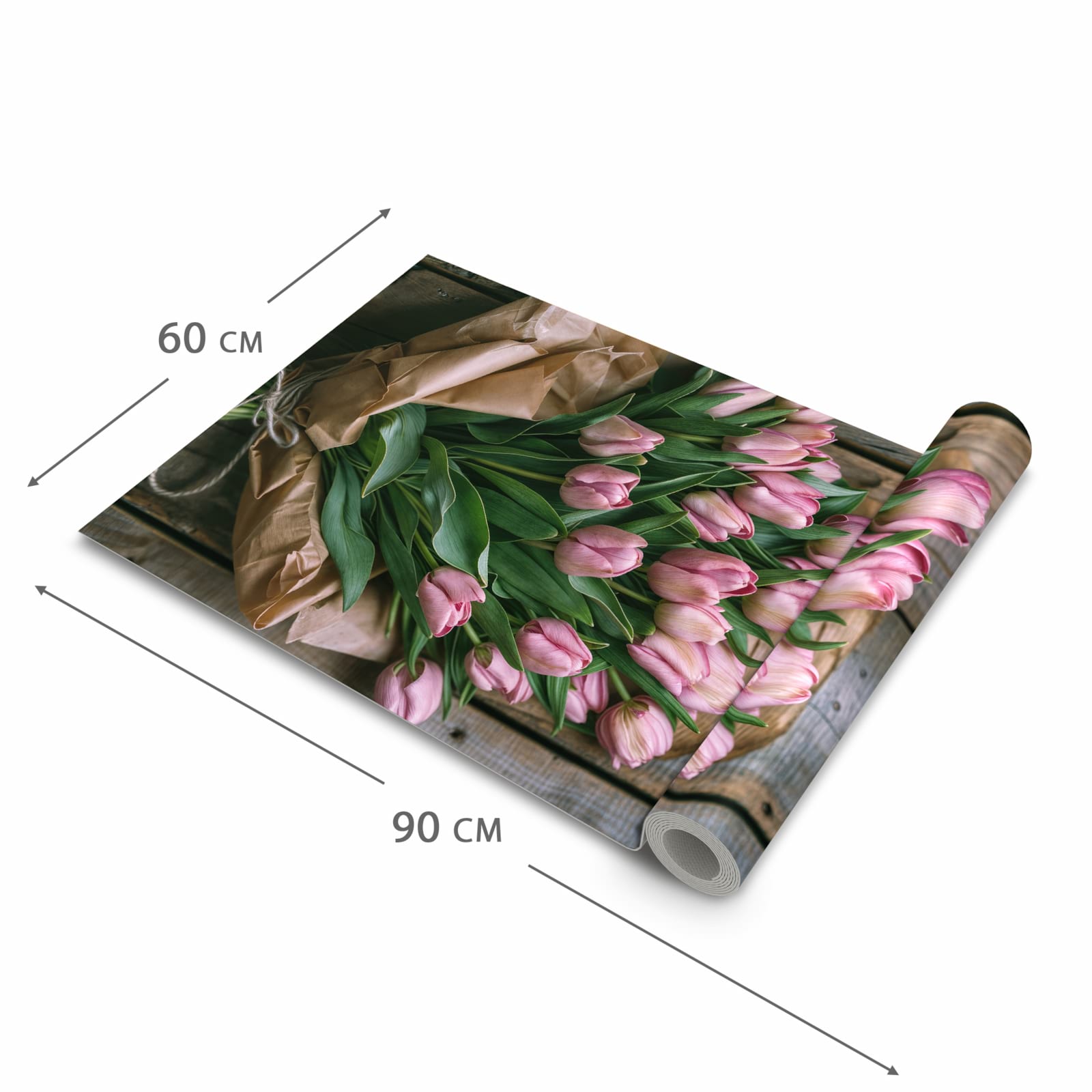 Hygienischer rutschfester Läufer mit Motiv Rosa Tulpenstrauss in der Grösse 60x270 cm