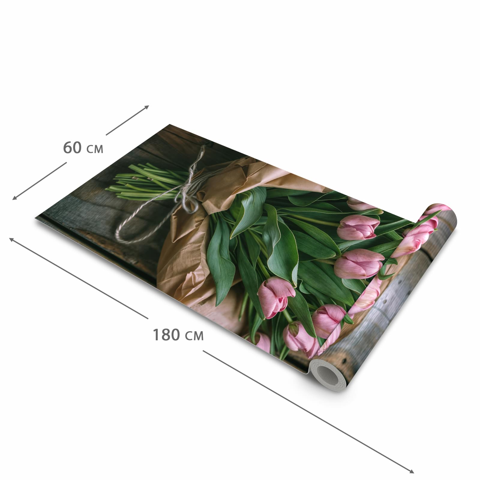 Komfortabler waschbarer Läufer für die Küche mit Motiv Rosa Tulpenstrauss in der Grösse 60x270 cm