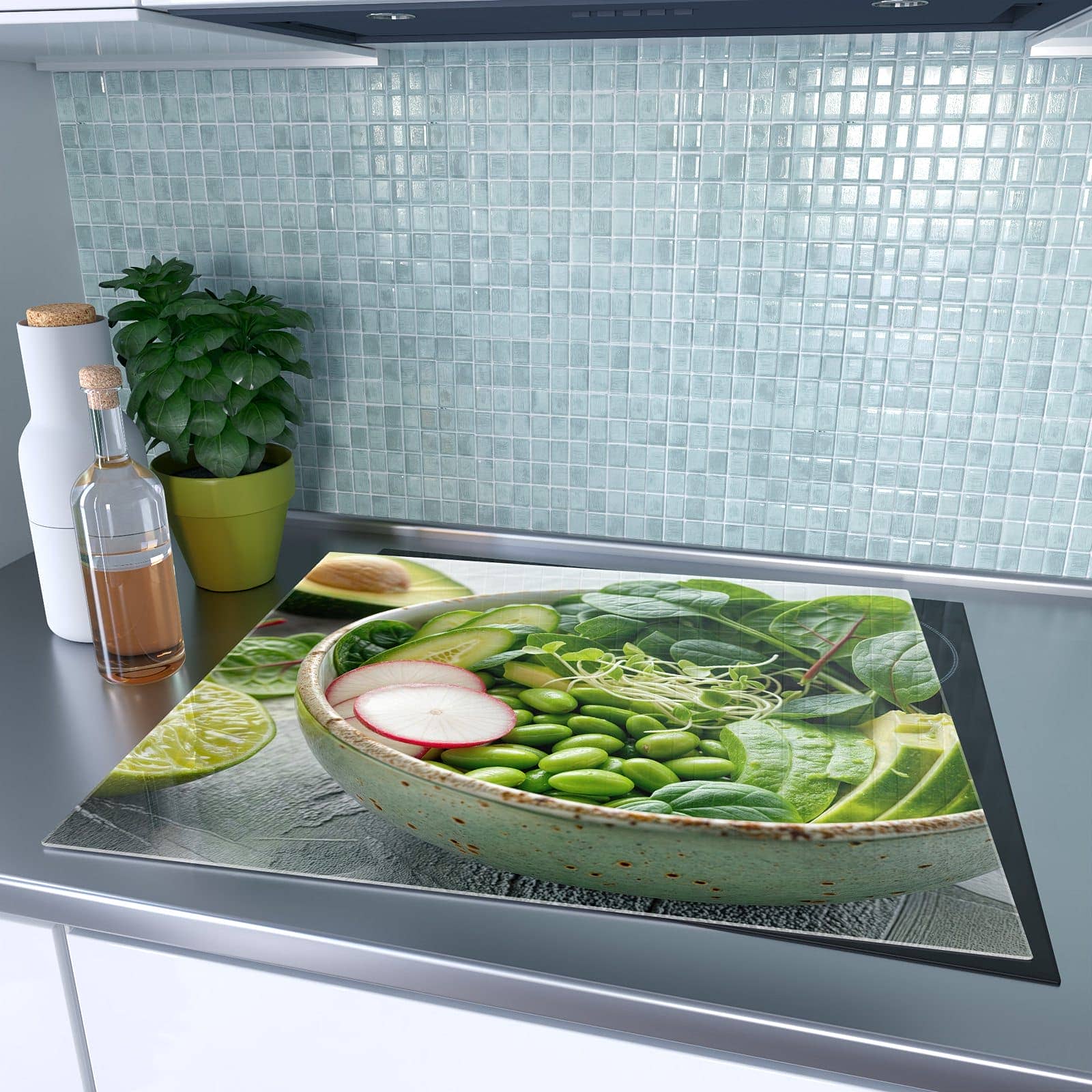 1-teilige Ceranfeld Abdeckplatten mit Gesunder Salat-Motiv auf dem Ceranfeld