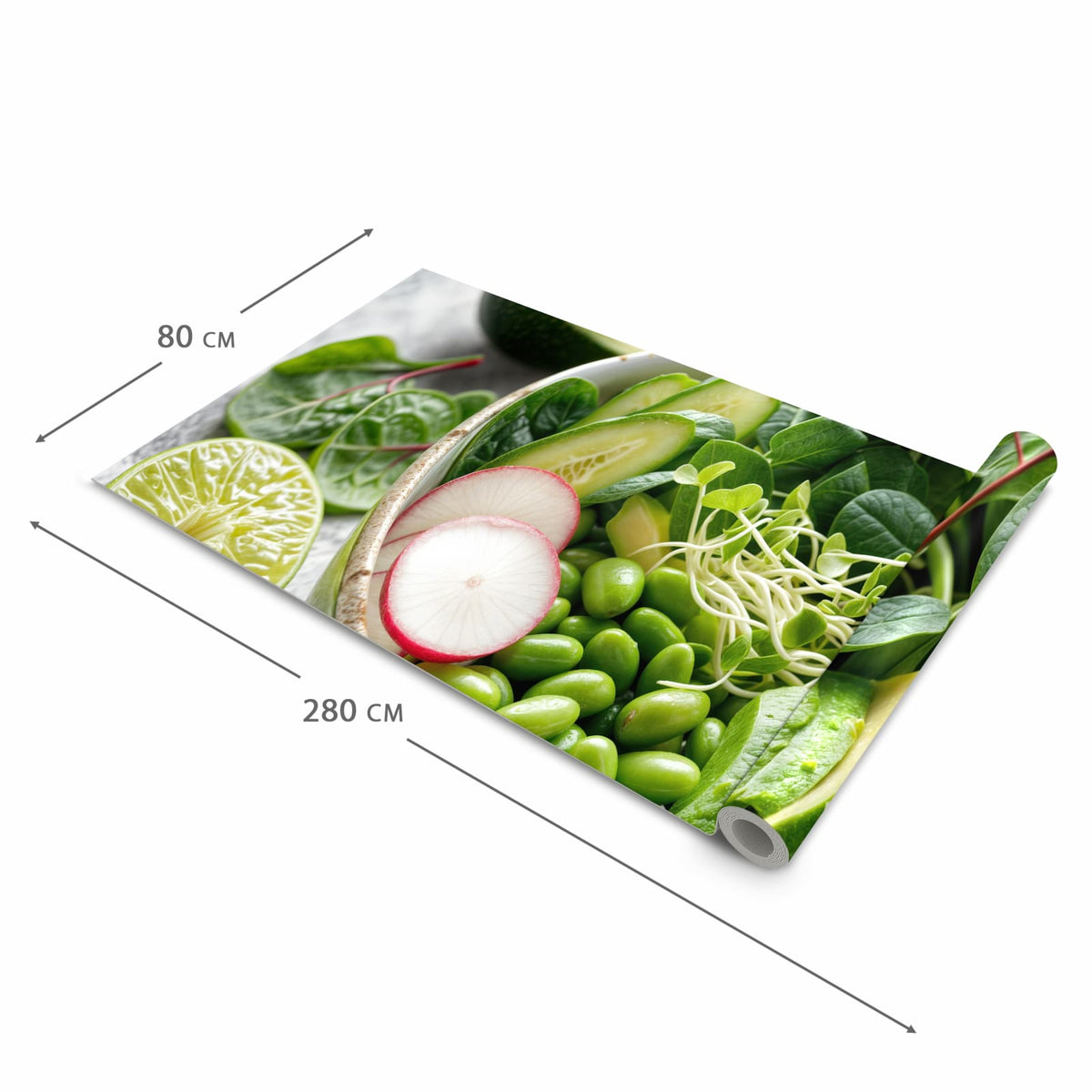 Fleckenresistenter Küchenläufer mit Motiv Gesunder Salat in der Grösse 60x270 cm