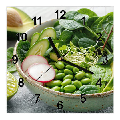 Wanduhr Quadratisch mit dem Motiv Salat mit Avocado