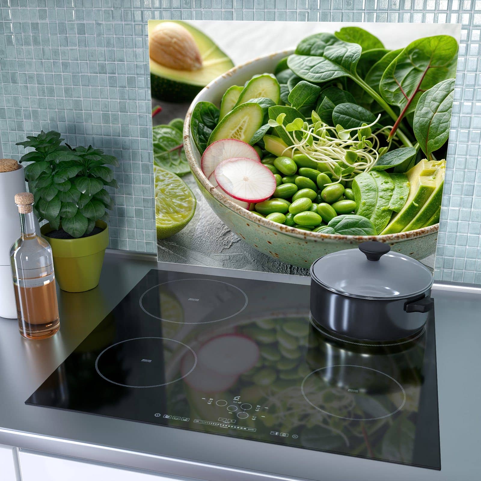 1-teilige Herdabdeckplatten für den Herd mit Gesunder Salat-Motiv als Spritzschutz