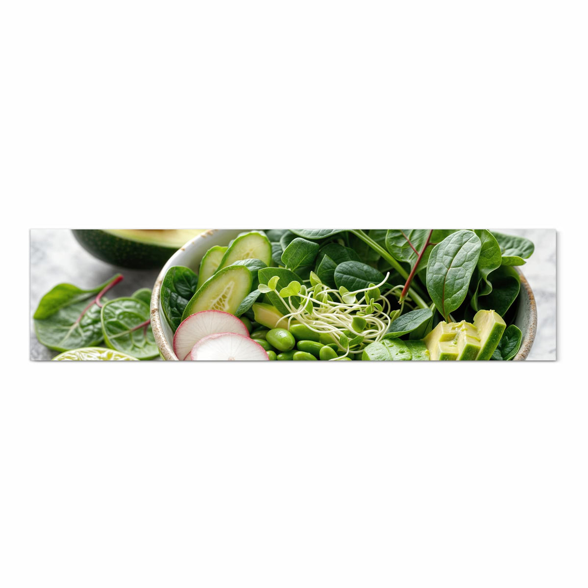 Geruchsneutraler waschbarer Küchenteppich mit Motiv Gesunder Salat in Frontansicht