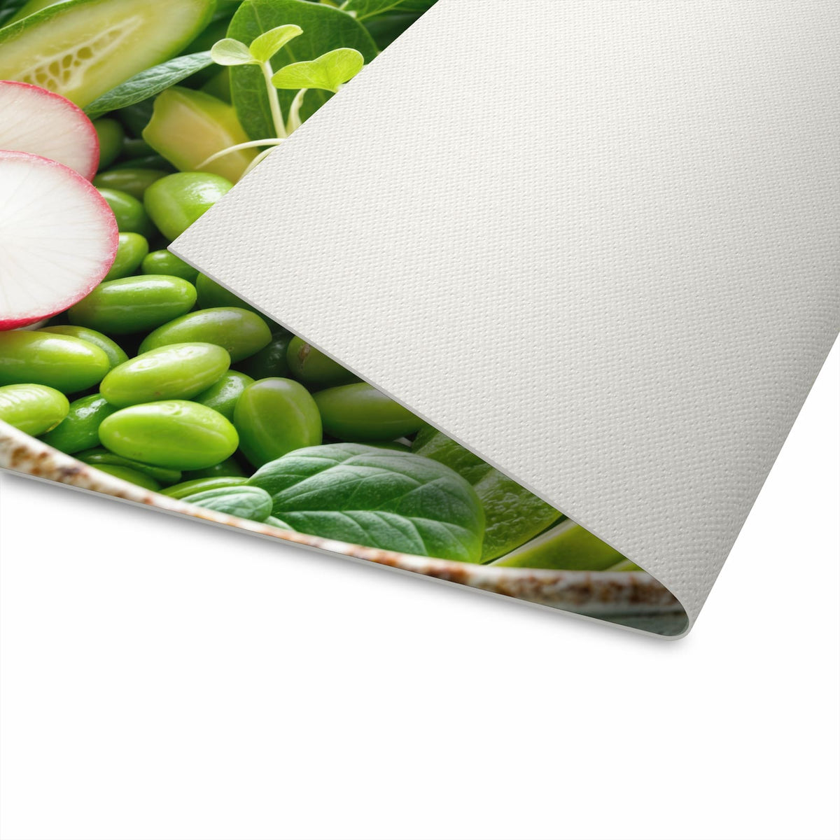 Dünner Küchenteppich mit Motiv Gesunder Salat zur sicheren Aufbewahrung in Unterseite