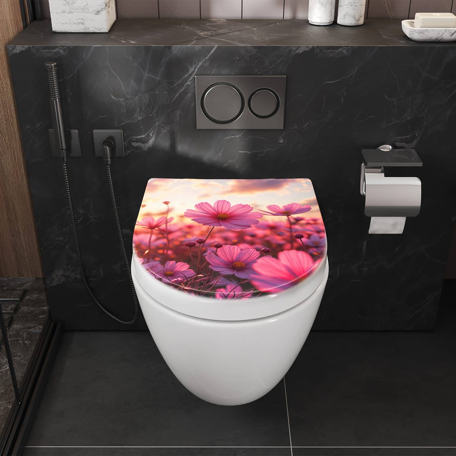 WC-Sitz mit Absenkautomatik Blumenfeld Sonnenuntergang