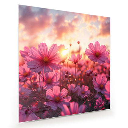 Wandbild mit dem Motiv Cosmeen im Abendlicht