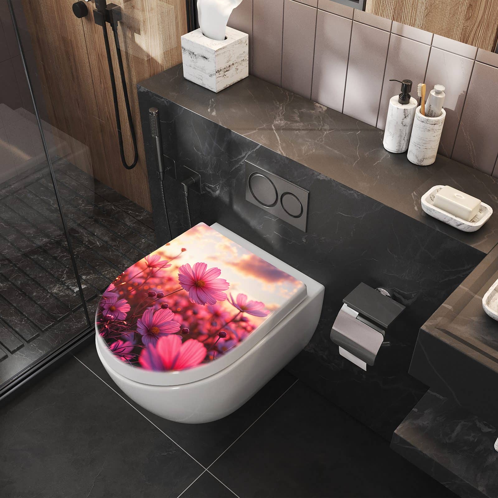 WC-Sitz mit Absenkautomatik Blumenfeld Sonnenuntergang