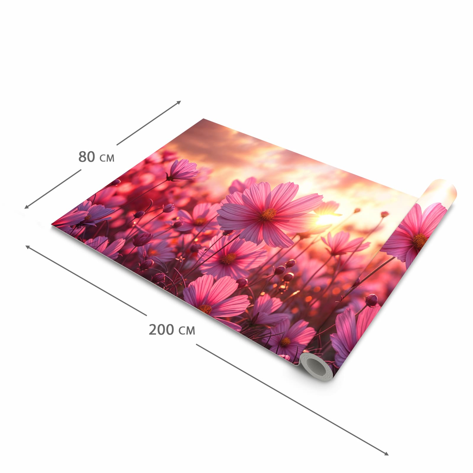Langlebiger waschbarer Küchenläufer mit Motiv Blumenfeld Sonnenuntergang in der Grösse 60x270 cm