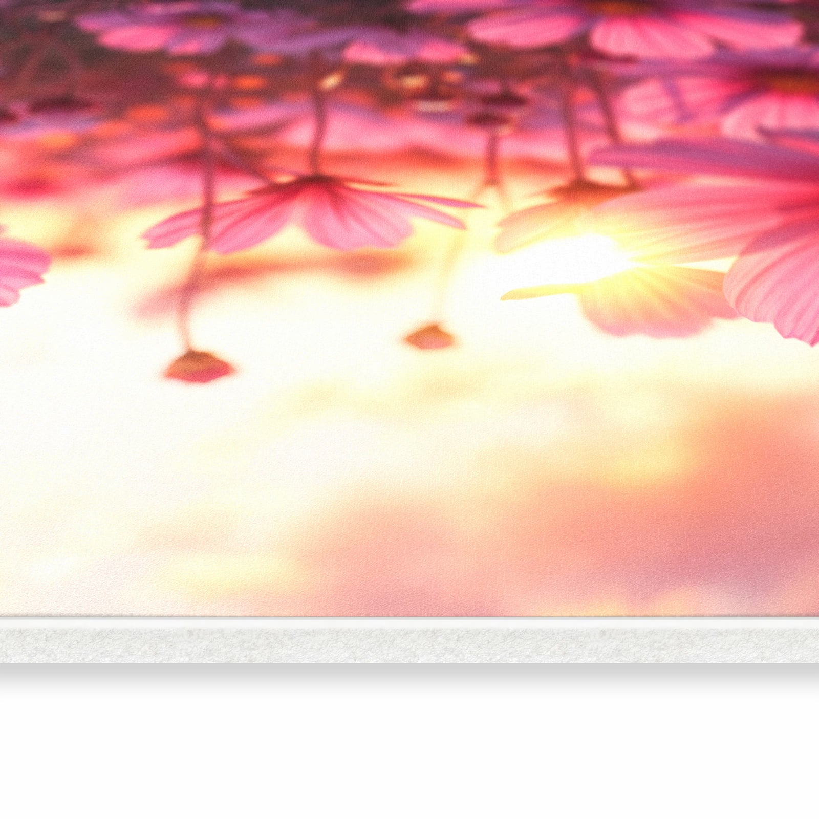 Flacher Bodenläufer Teppich mit Motiv Blumenfeld Sonnenuntergang in seitlicher Ansicht