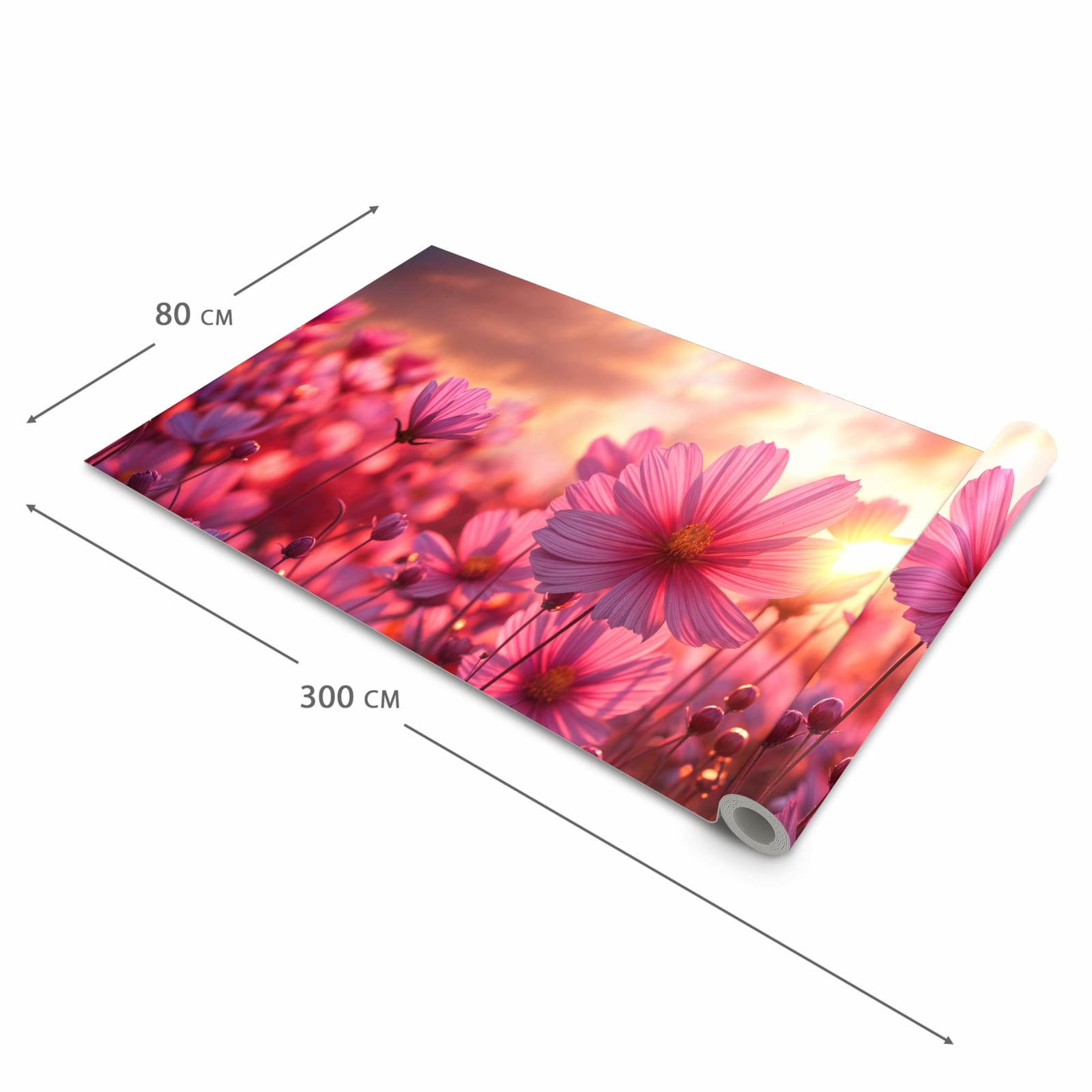 Abwaschbarer Küchenteppich mit Motiv Blumenfeld Sonnenuntergang in der Größe 60x270 cm schützt den Boden