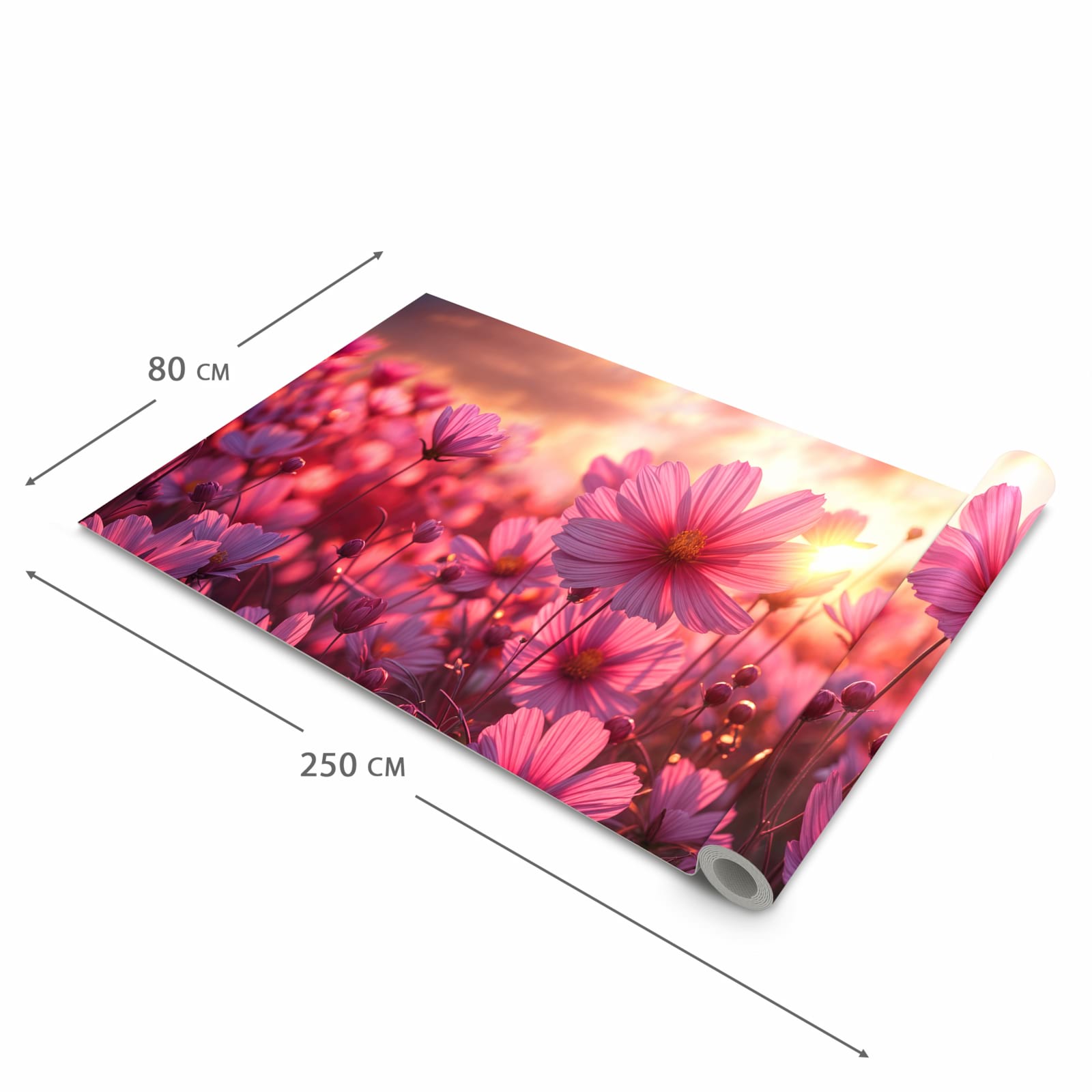 Rutschfester moderner Küchenläufer mit Motiv Blumenfeld Sonnenuntergang in der Grösse 60x270 cm