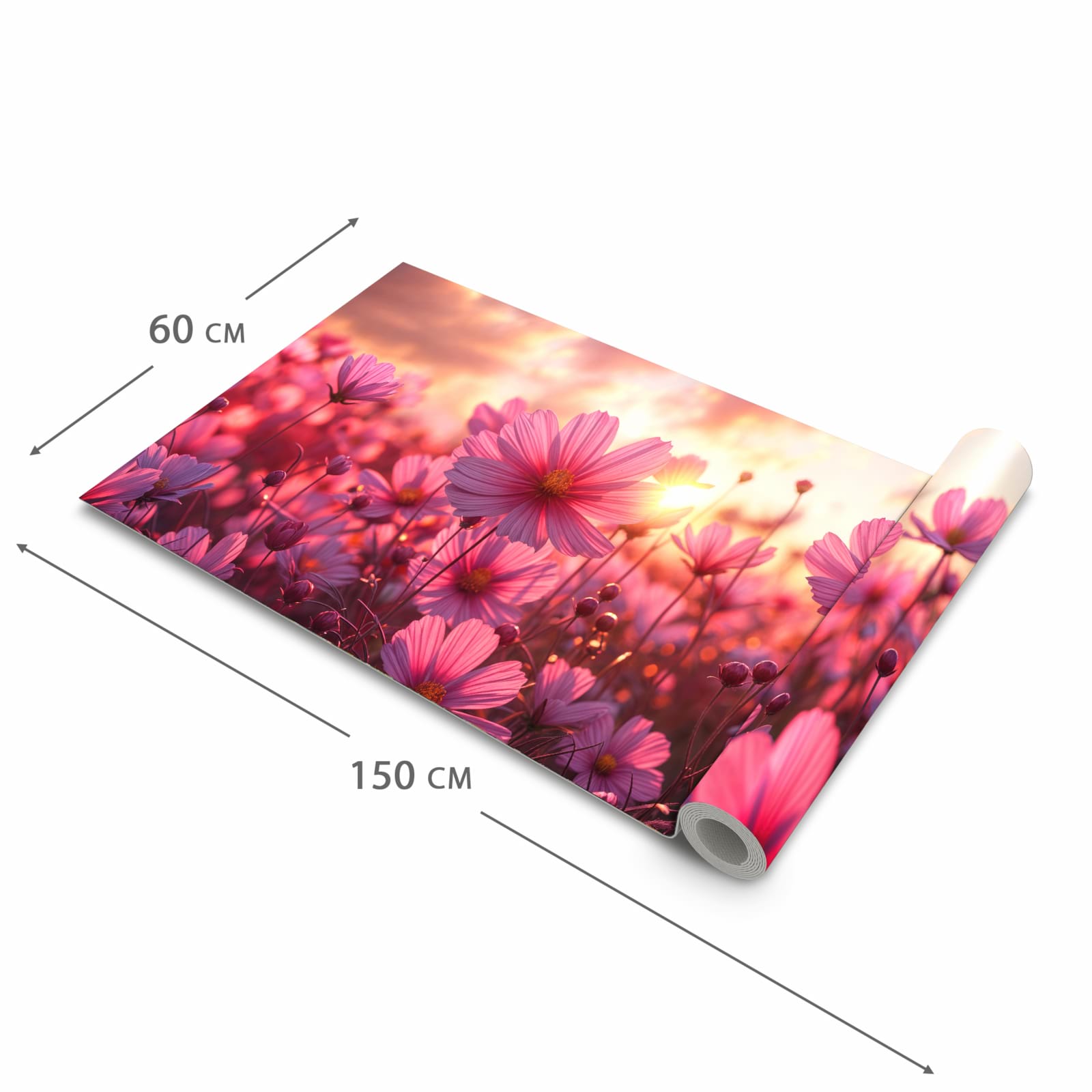 Rutschfester Küchenläufer mit Motiv Blumenfeld Sonnenuntergang in der Grösse 60x240 cm