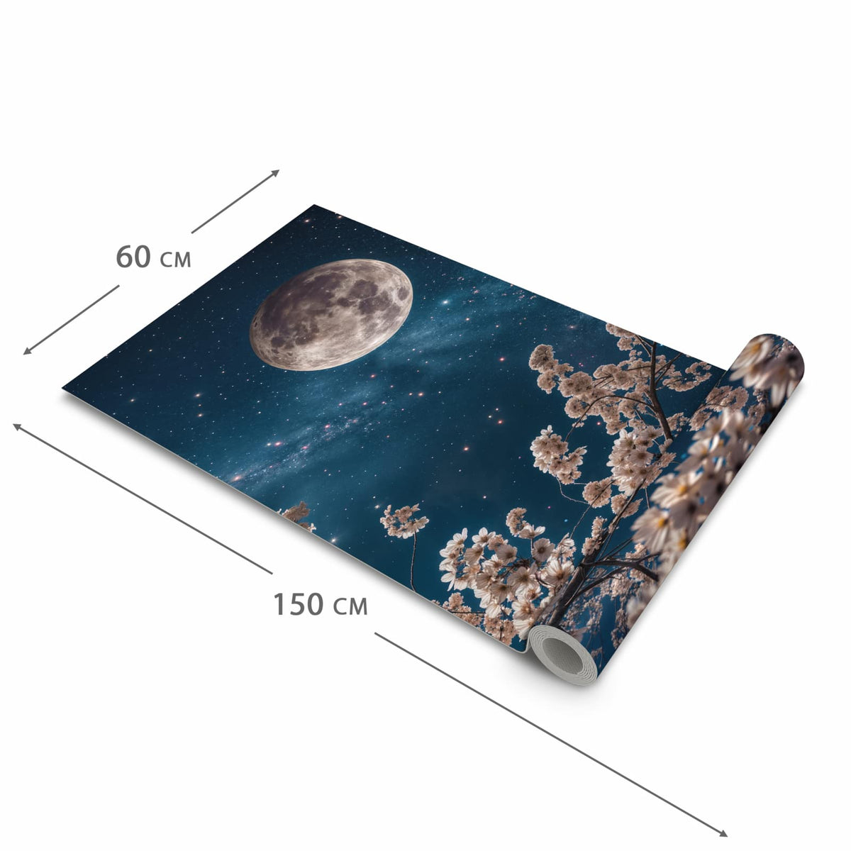 Zeitsparender waschbarer Küchenteppich mit Motiv Mondblumen Nacht in der Grösse 60x240 cm