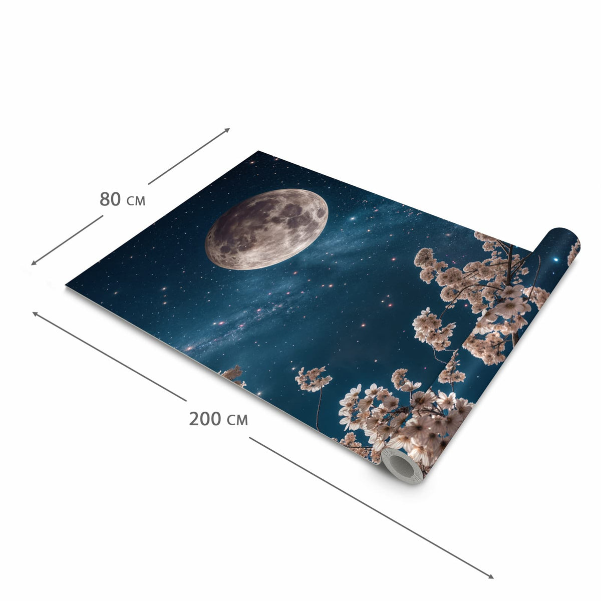 Fleckenresistenter großer Küchenteppich mit Motiv Mondblumen Nacht in der Größe 60x240 cm
