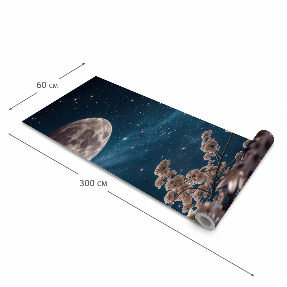 Waschbarer Küchenteppich mit Motiv Mondblumen Nacht in der Grösse 60x240 cm für Trittkomfort