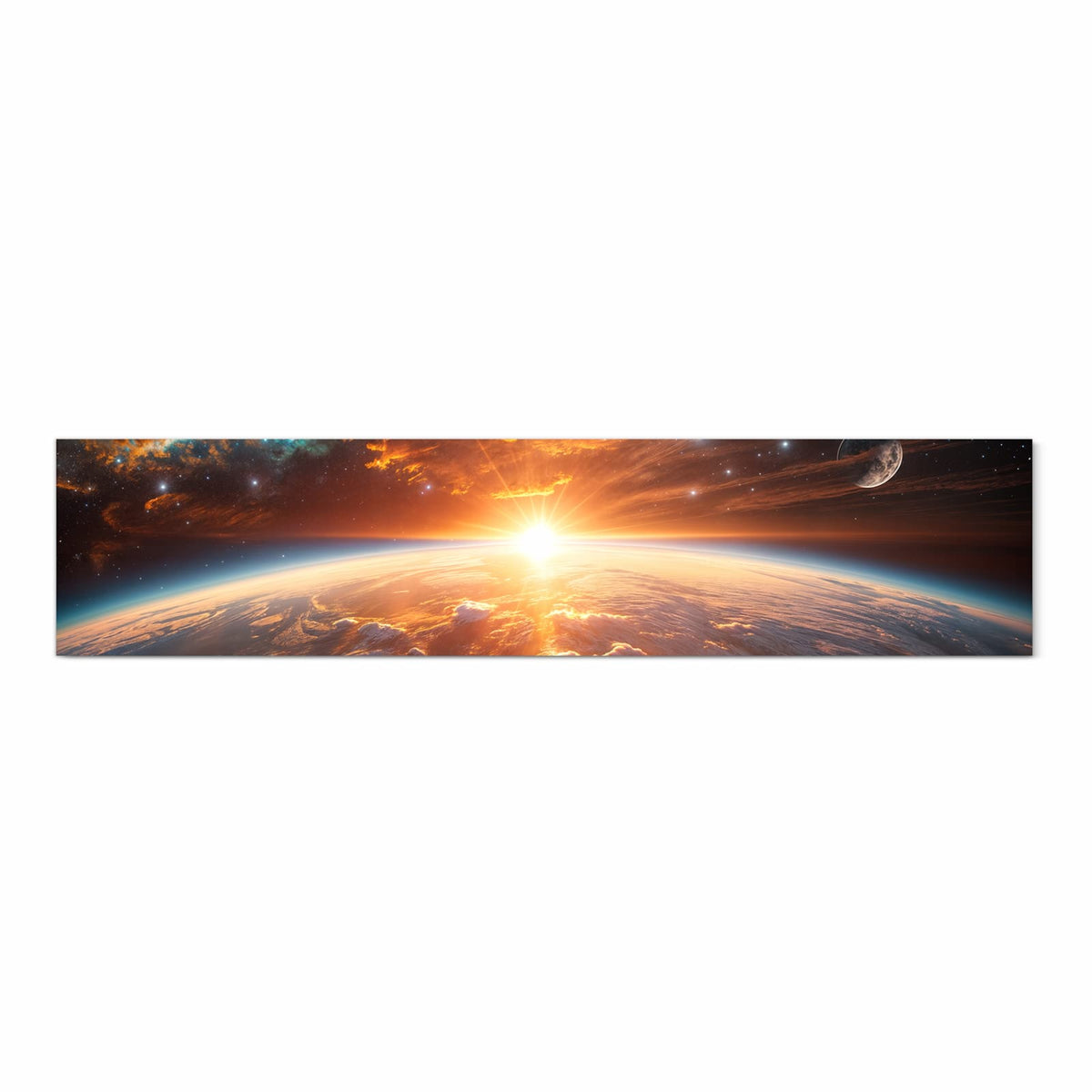 Sonne geht über der Erdkrümmung auf, orange glühende Wolkenfelder