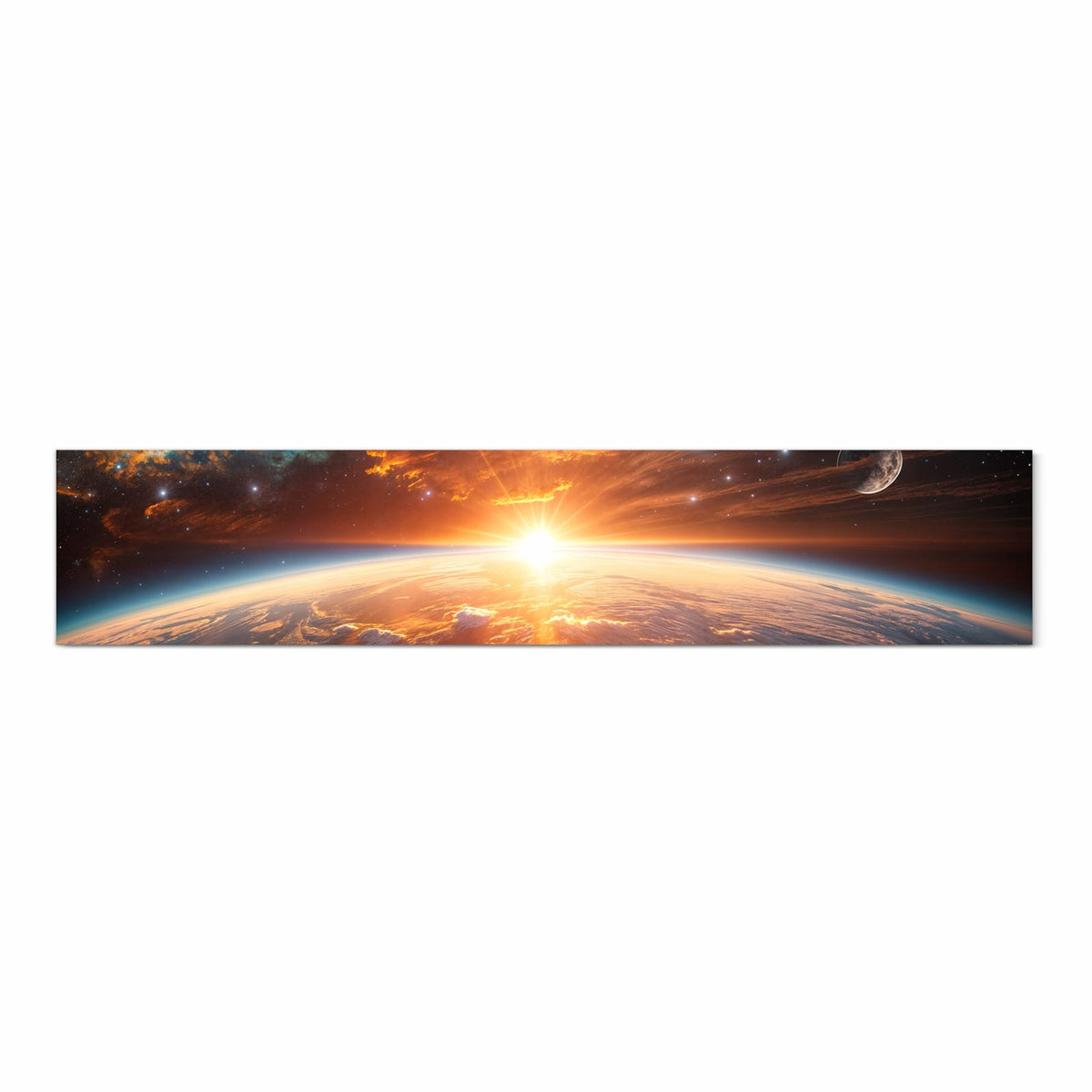 Sonne geht über der Erdkrümmung auf, orange glühende Wolkenfelder