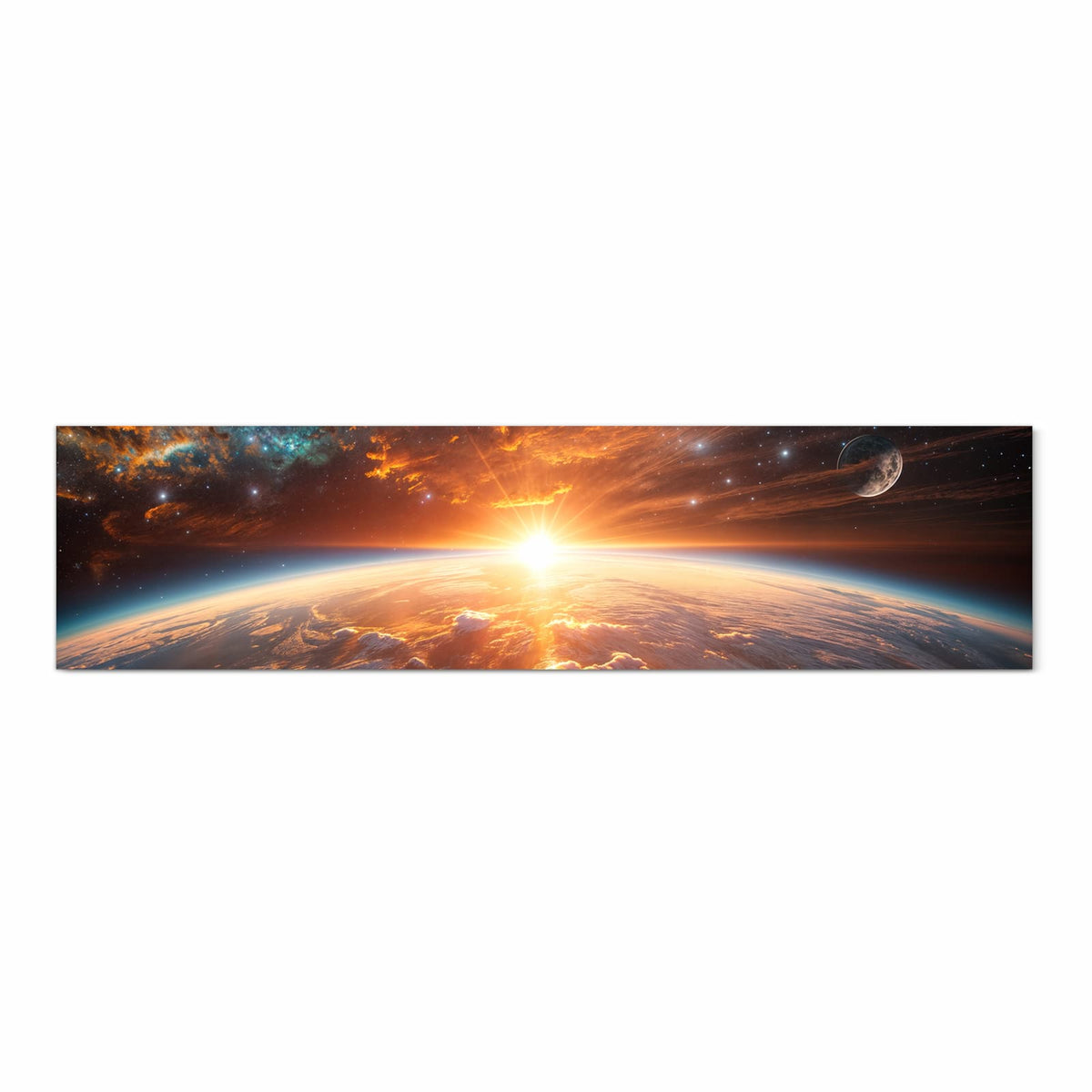 Sonne geht über der Erdkrümmung auf, orange glühende Wolkenfelder