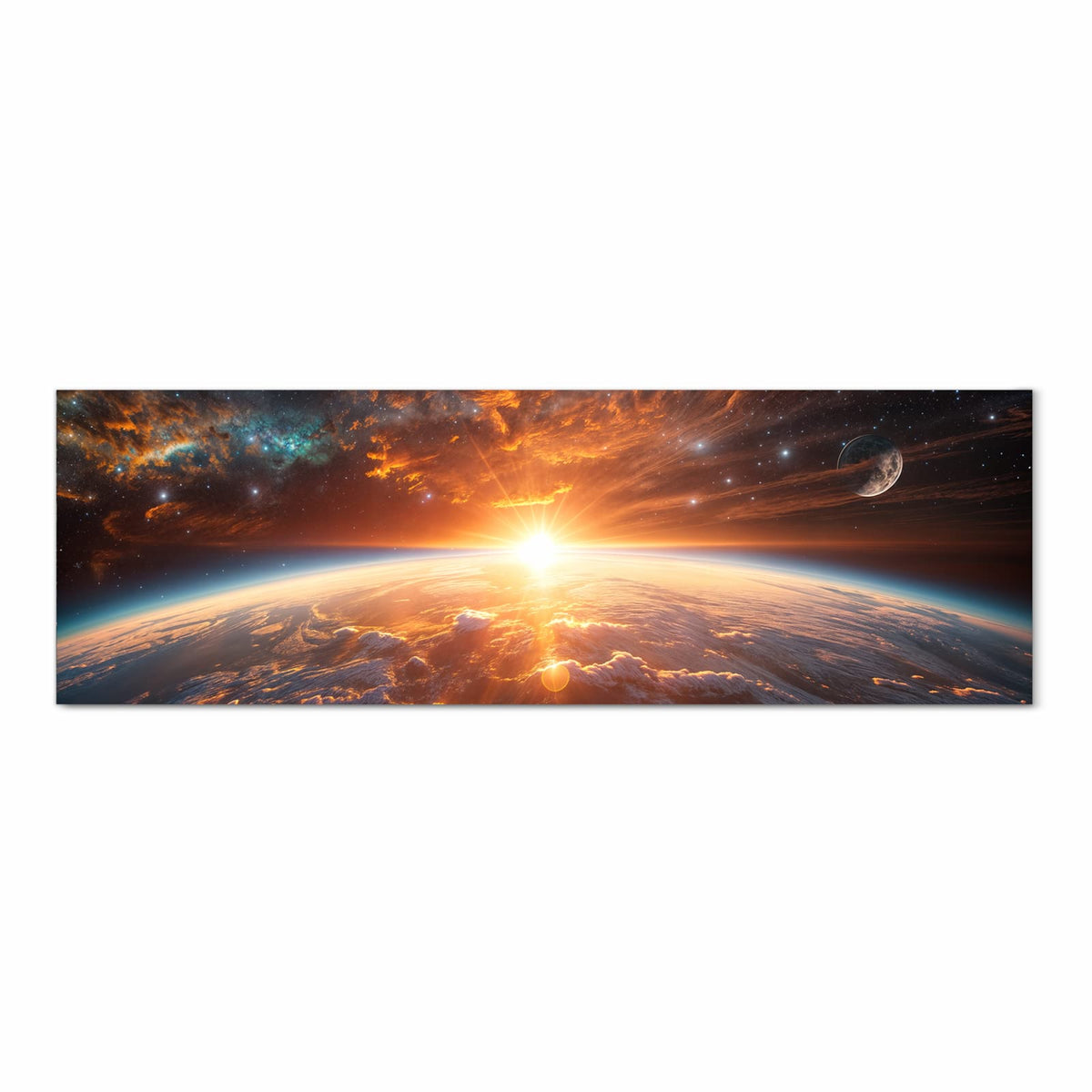 Sonne geht über der Erdkrümmung auf, orange glühende Wolkenfelder