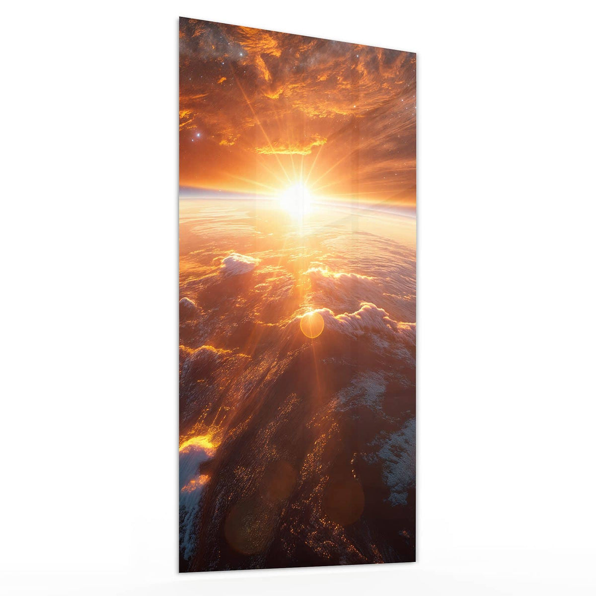 Glasbild Morgenrot über der Erde von der Seite, 4 mm Echtglas