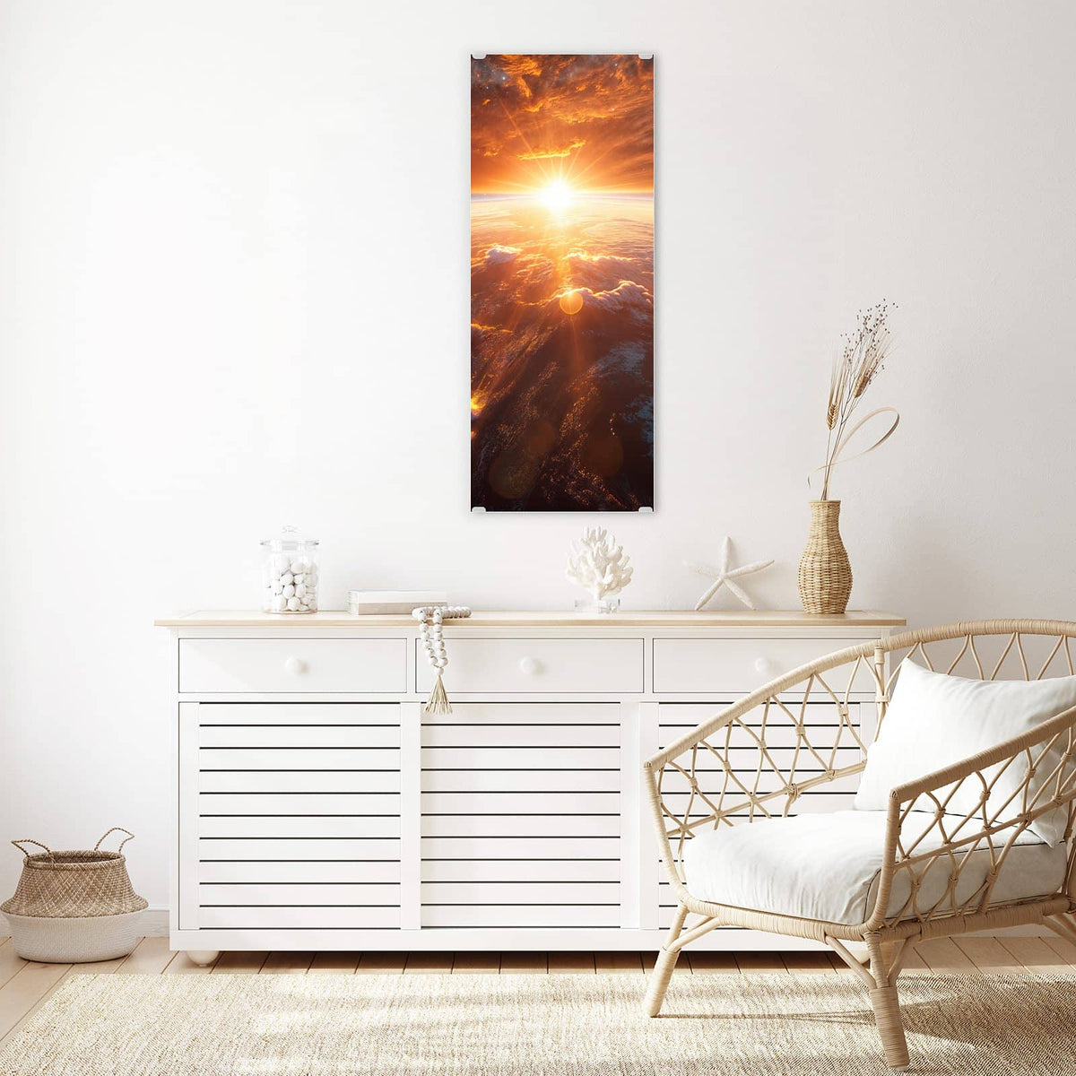 Wandbild - Morgenrot über der Erde - Hochformat – Sonnenaufgang über der Erdkrümmung