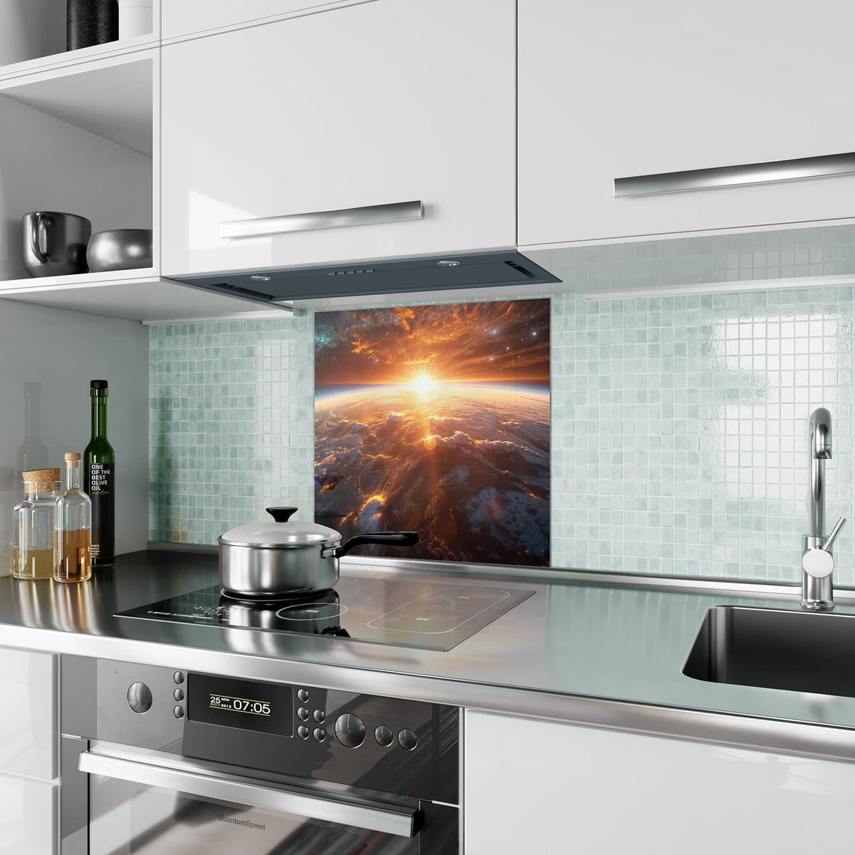 Küchenrückwand Morgenrot über der Erde aus Glas – Sonnenaufgang über der Erdkrümmung
